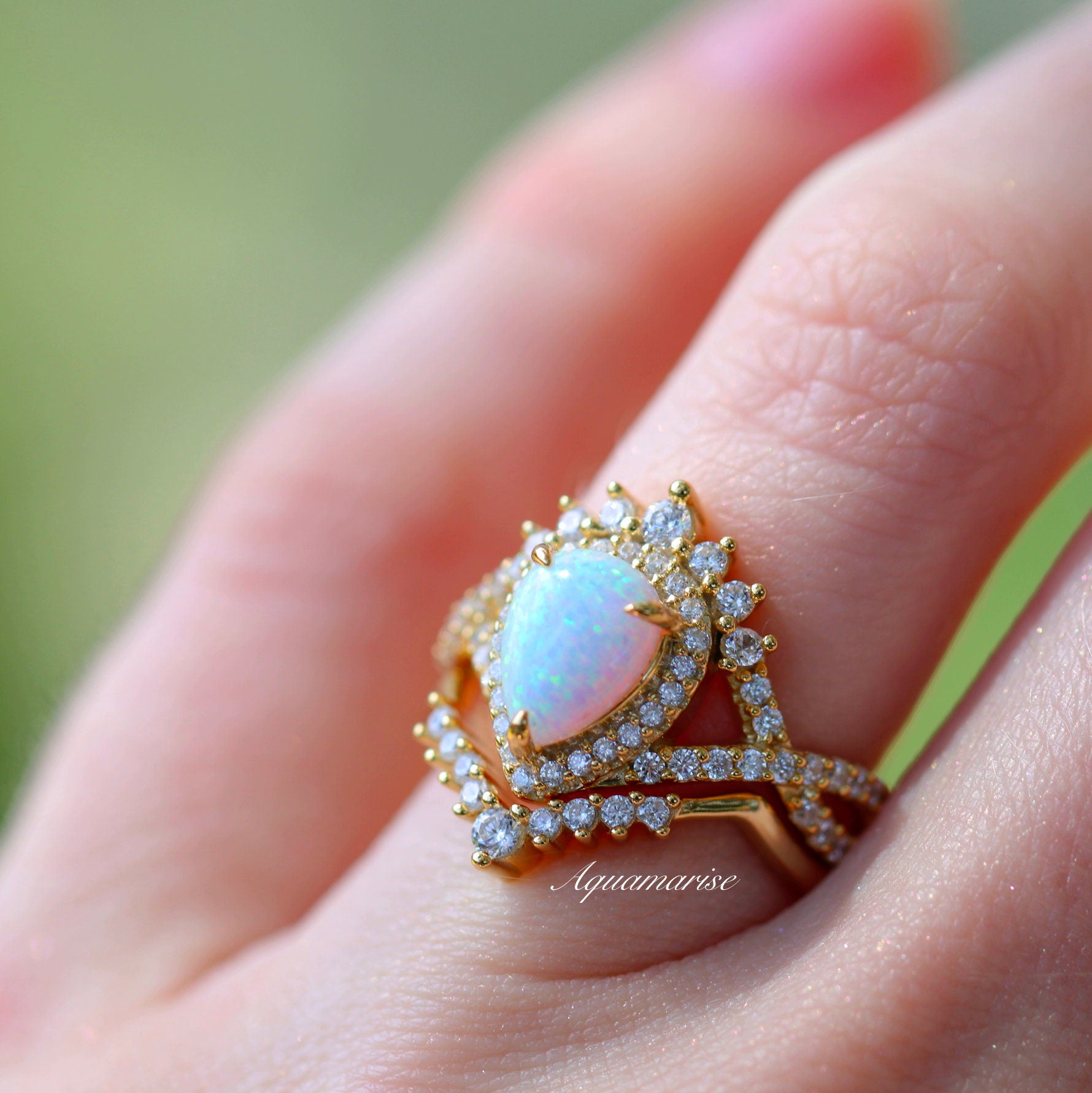 Harper Opal Ring Set 14K Yellow Gold Vermeil - Elegant Stackable Rings for Women, Perfect for Everyday Wear, Anniversary Gifts & Special Occasions