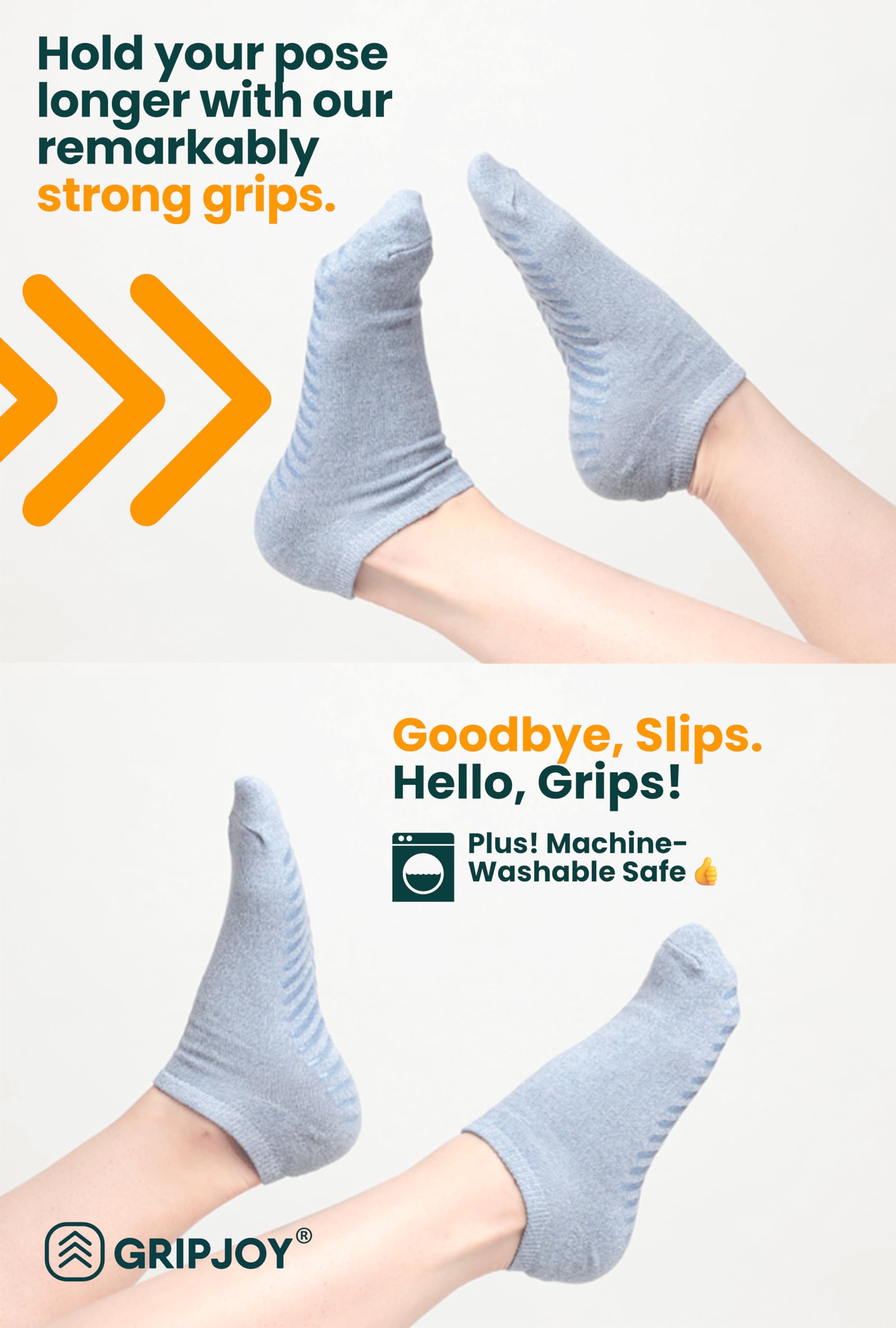 Gripjoy Non-Slip Grip Socks for Women & Men - 3 Pairs Yoga Socks with Grippers, Hospital Socks Non-Skid - Perfect for Yoga, Pilates, Barre, Hospital Use & Home Wear