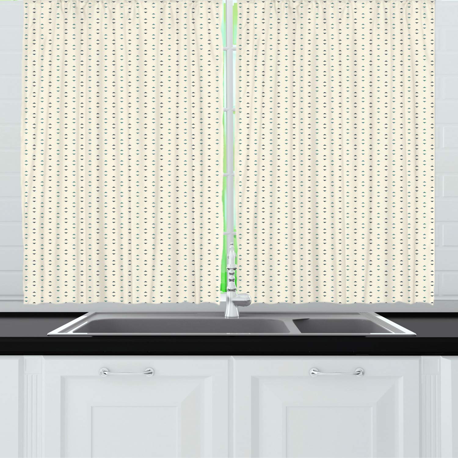 Ambesonne Modern Abstract Kitchen Curtains - Minimalist Triangle Pattern in Soft Champagne & Cadet Blue Tones - 2 Panel Set 55