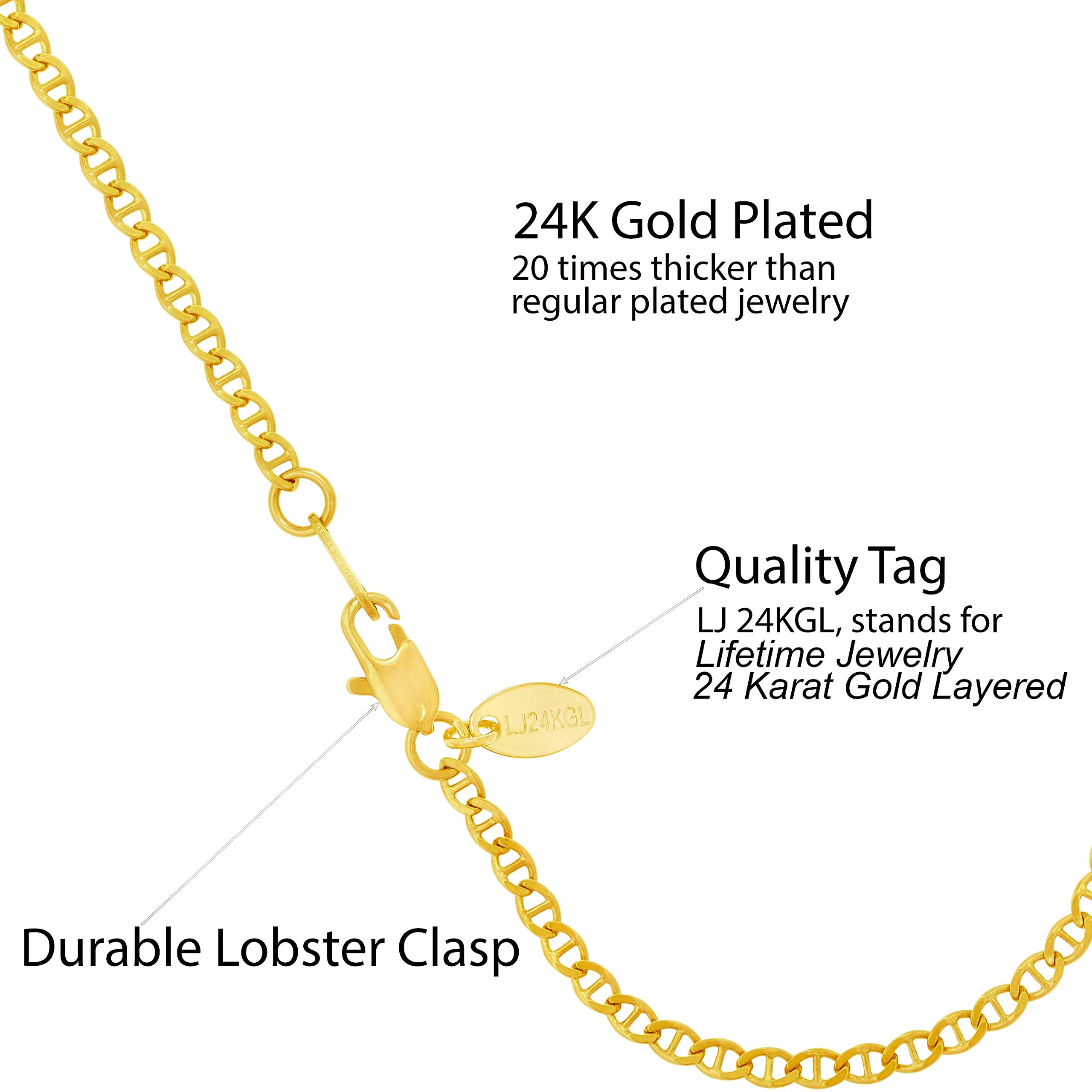 LIFETIME JEWELRY Women's 24k Gold Plated 2.6mm Mariner Ankle Bracelet - Elegant Anklet for Beach, Party & Everyday Wear