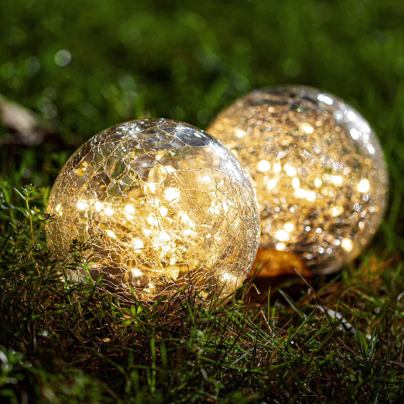 DarkDec Solar Globe Lights Outdoor - 2 Pack Cracked Glass Ball Garden Lights (4.73