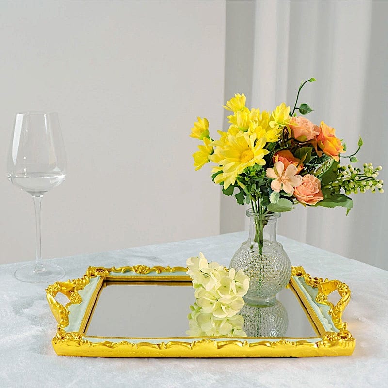 15x10 Inch Metallic Rectangular Mirror Serving Tray with Handles - Elegant Party Decor, Cocktail Serving, Home Decor & Gift Idea for Weddings, Hostess & Housewarming