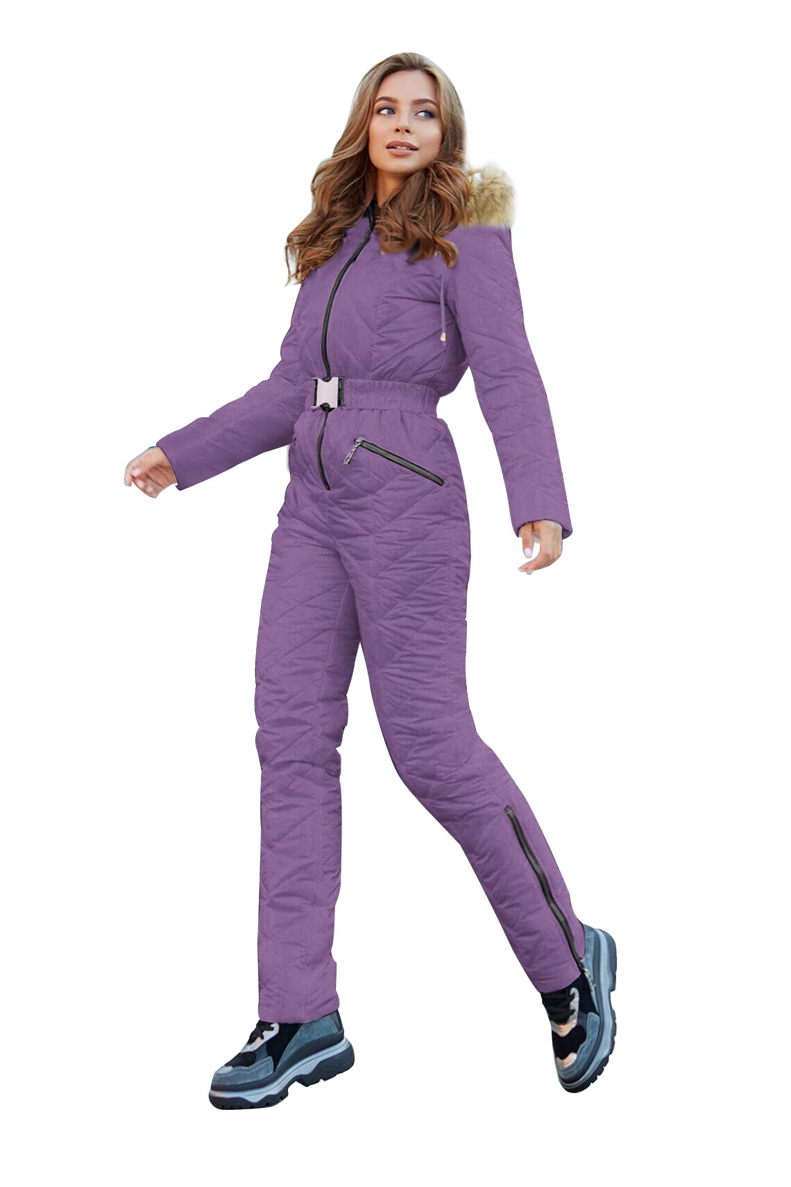 Yousify Women's Winter Ski Suit - One Piece Hooded Snowsuit with Fur Collar for Skiing, Snowboarding & Outdoor Sports | Waterproof & Warm Winter Coat for Cold Weather Adventures