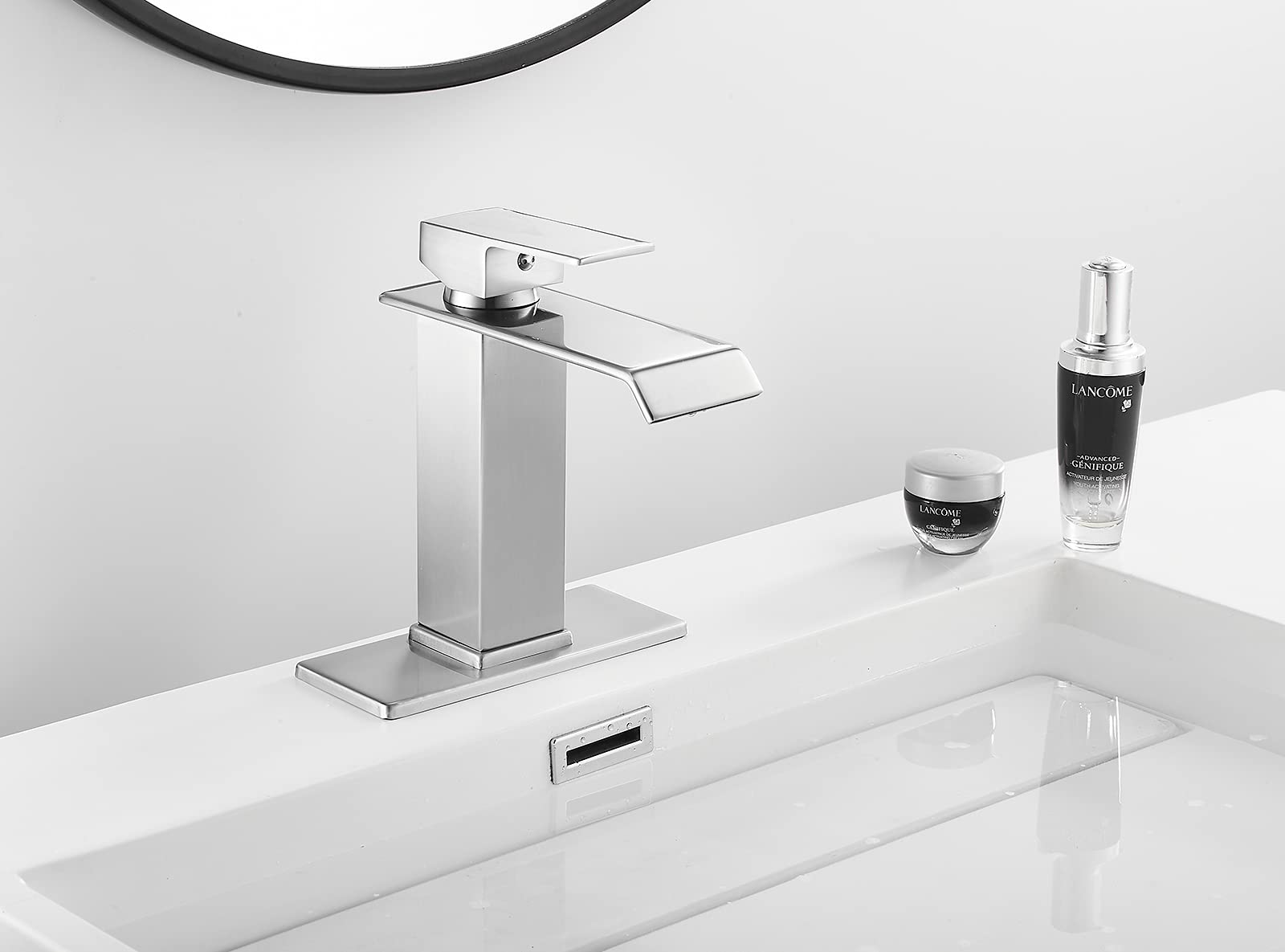 Brushed Nickel Single Handle Waterfall Bathroom Faucet - Perfect for Vanity Sinks & Commercial Lavatories