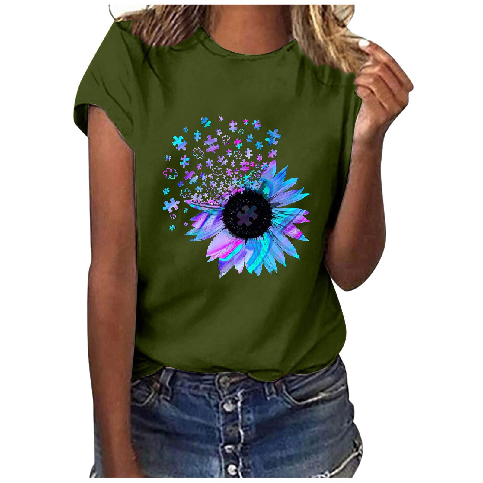 **Sunflower Graphic Tee for Women - Plus Size Faith Tops, Casual & Cute T-Shirts - Perfect for Church, Summer Outfits & Everyday Wear**