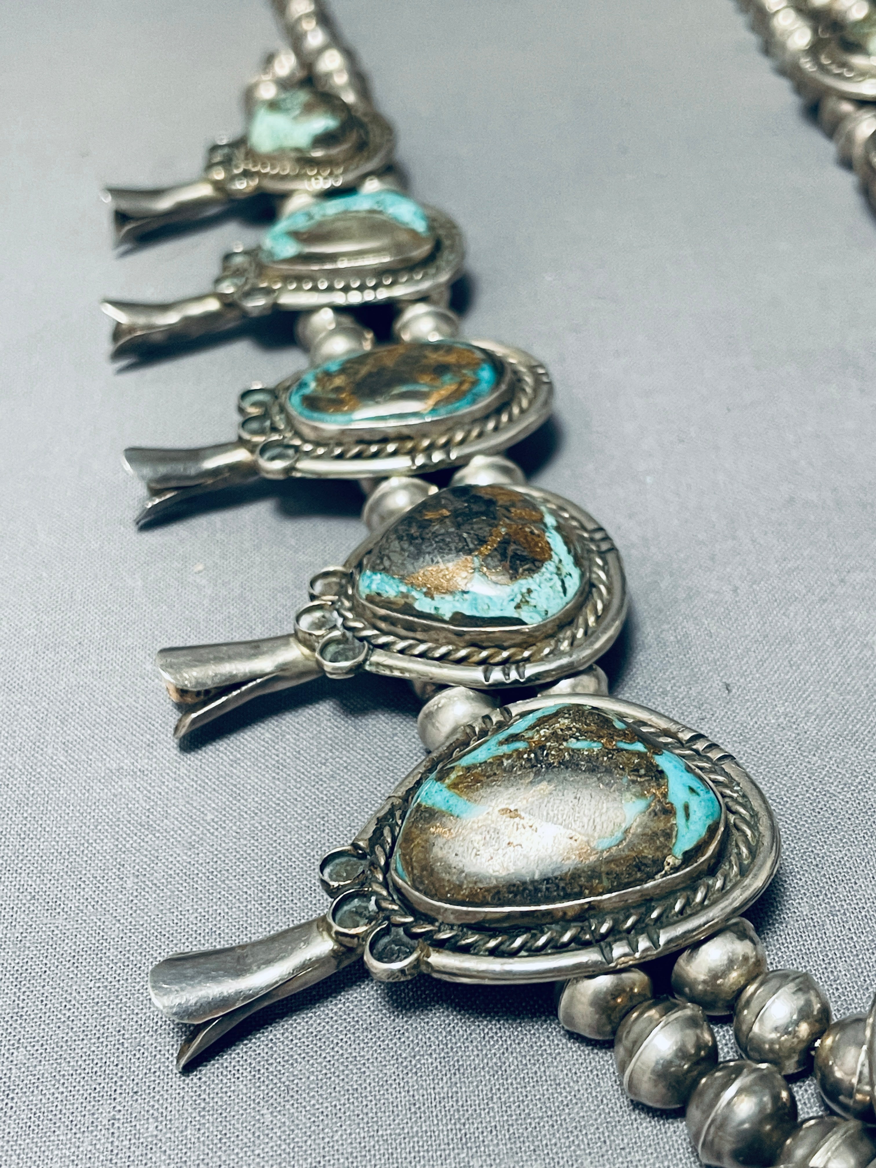 300 Gram Vintage Navajo Turquoise Sterling Silver Squash Blossom Necklace - Authentic Native American Jewelry for Women, Handcrafted Southwest Style Statement Piece - Perfect for Boho Fashion, Weddings & Special Occasions