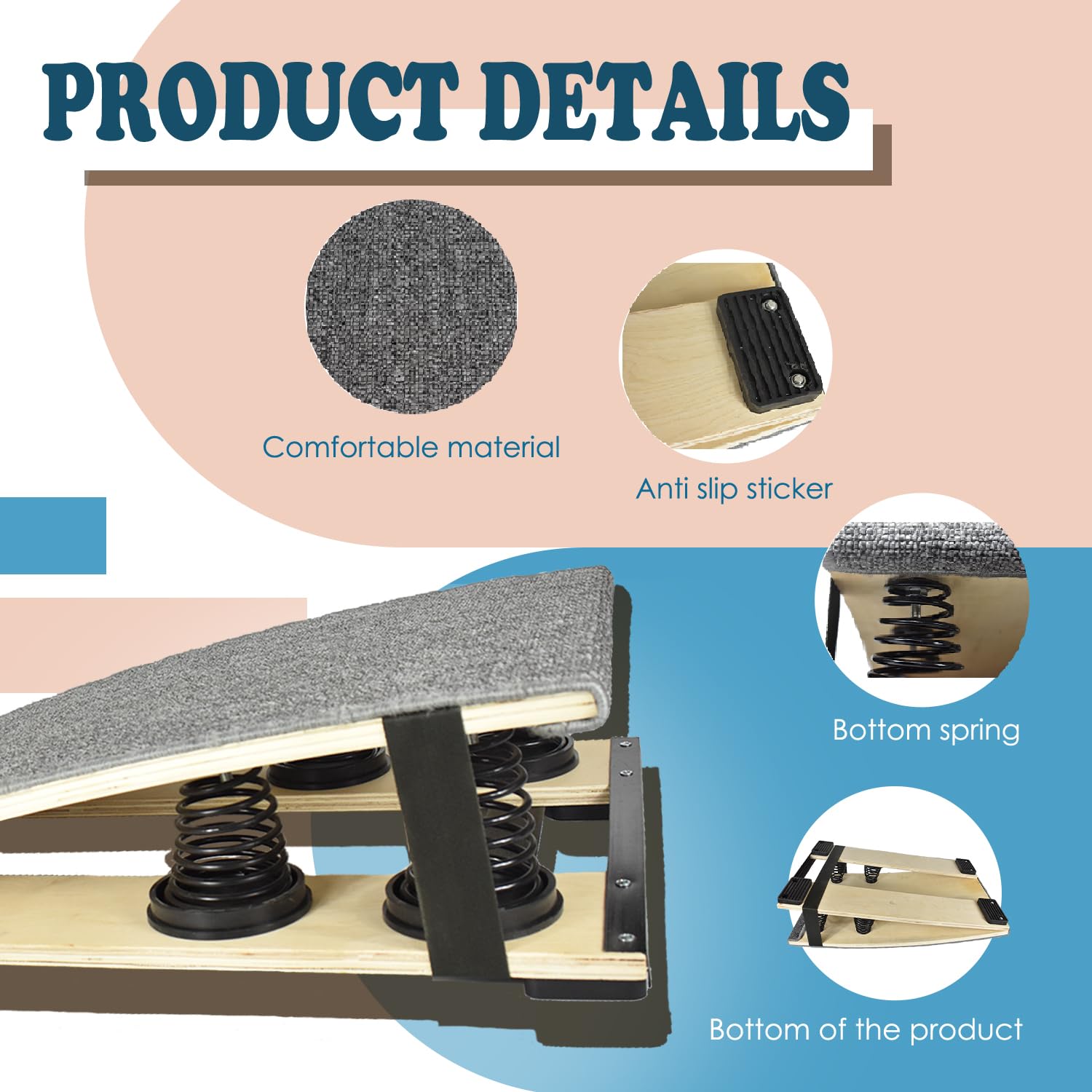 Grey Spring Assisted Wooden Springboard - Elastic Training Board for Athletics & Sports - Perfect for Gymnastics, Parkour, and Fitness Workouts