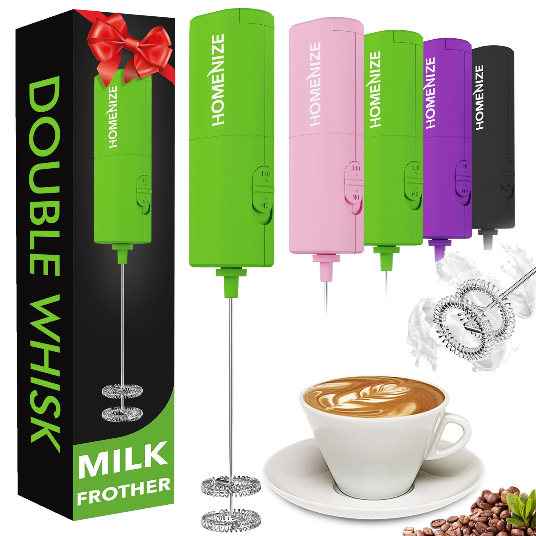 Premium Double Whisk Milk Frother - Electric Coffee Foam Maker for Lattes, Cappuccino, Frappe, Matcha & Hot Chocolate | Handheld Drink Mixer for Home, Cafe & Office Use