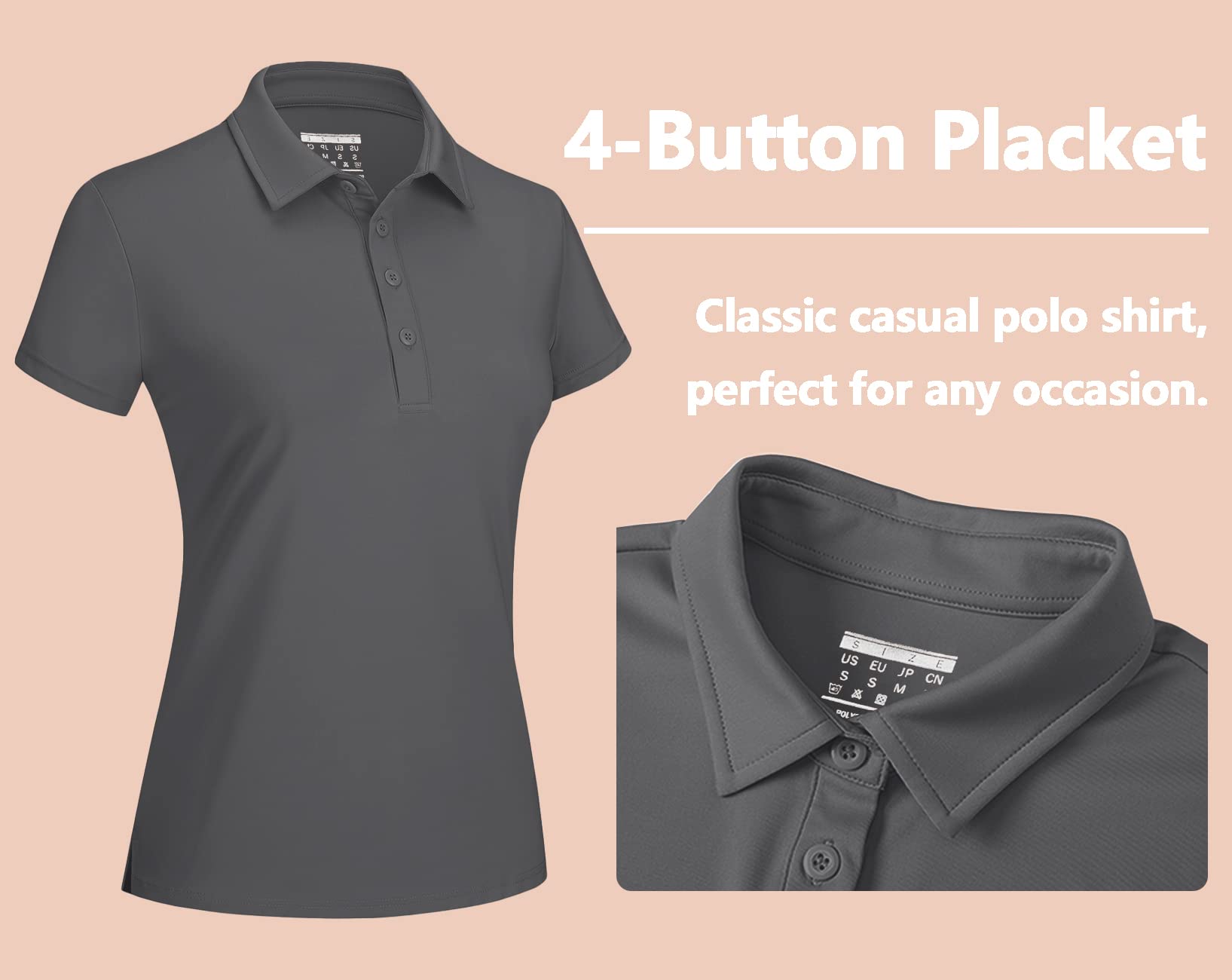 TACVASEN Women's Quick Dry UPF 50+ Sun Protection Golf Polo Shirt - Short Sleeve Moisture Wicking Collared Top for Golf, Tennis & Outdoor Activities