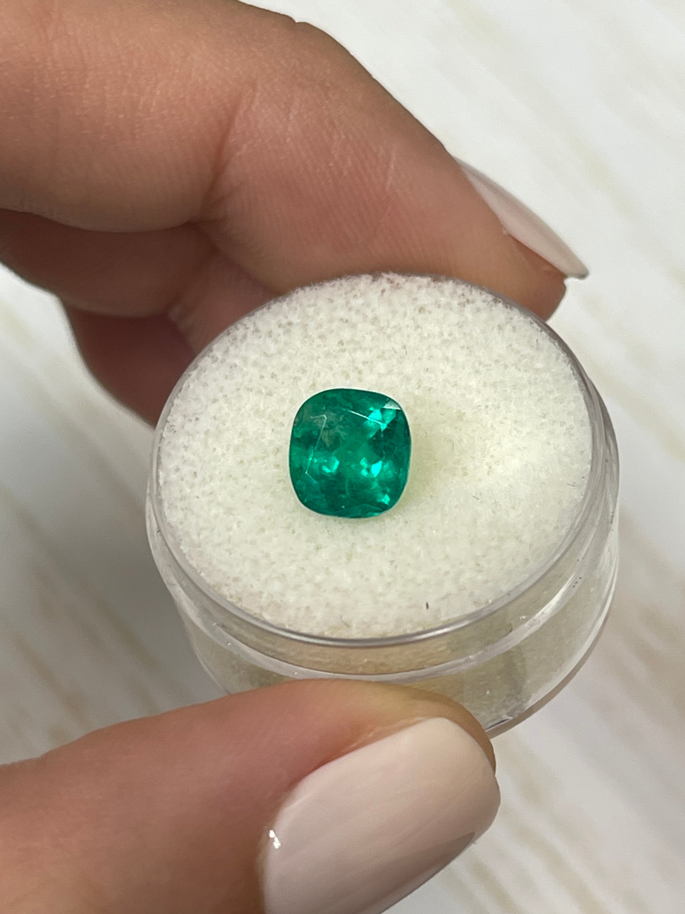 1.96 Carat Muzo Green Colombian Emerald - 7.5x7.5mm Natural Loose Cushion Cut Gemstone for Jewelry Making & Engagement Rings