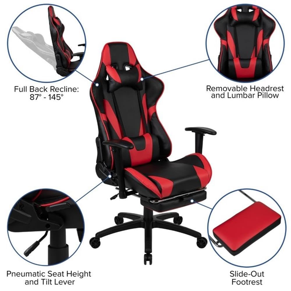 BOWERY HILL Z-Frame Gaming Desk with Reclining Swivel Chair Set - Ergonomic Computer Desk & Comfortable Gaming Chair in Red - Perfect for Home Office, Gaming Setup & Workstation
