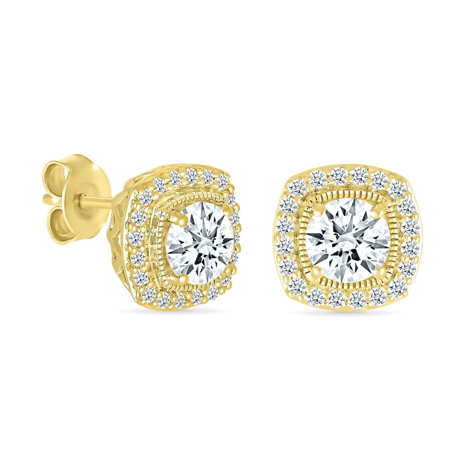 10k Yellow Gold Round White Sapphire Stud Earrings with Halo - Elegant & Durable Jewelry for Weddings, Parties & Everyday Wear