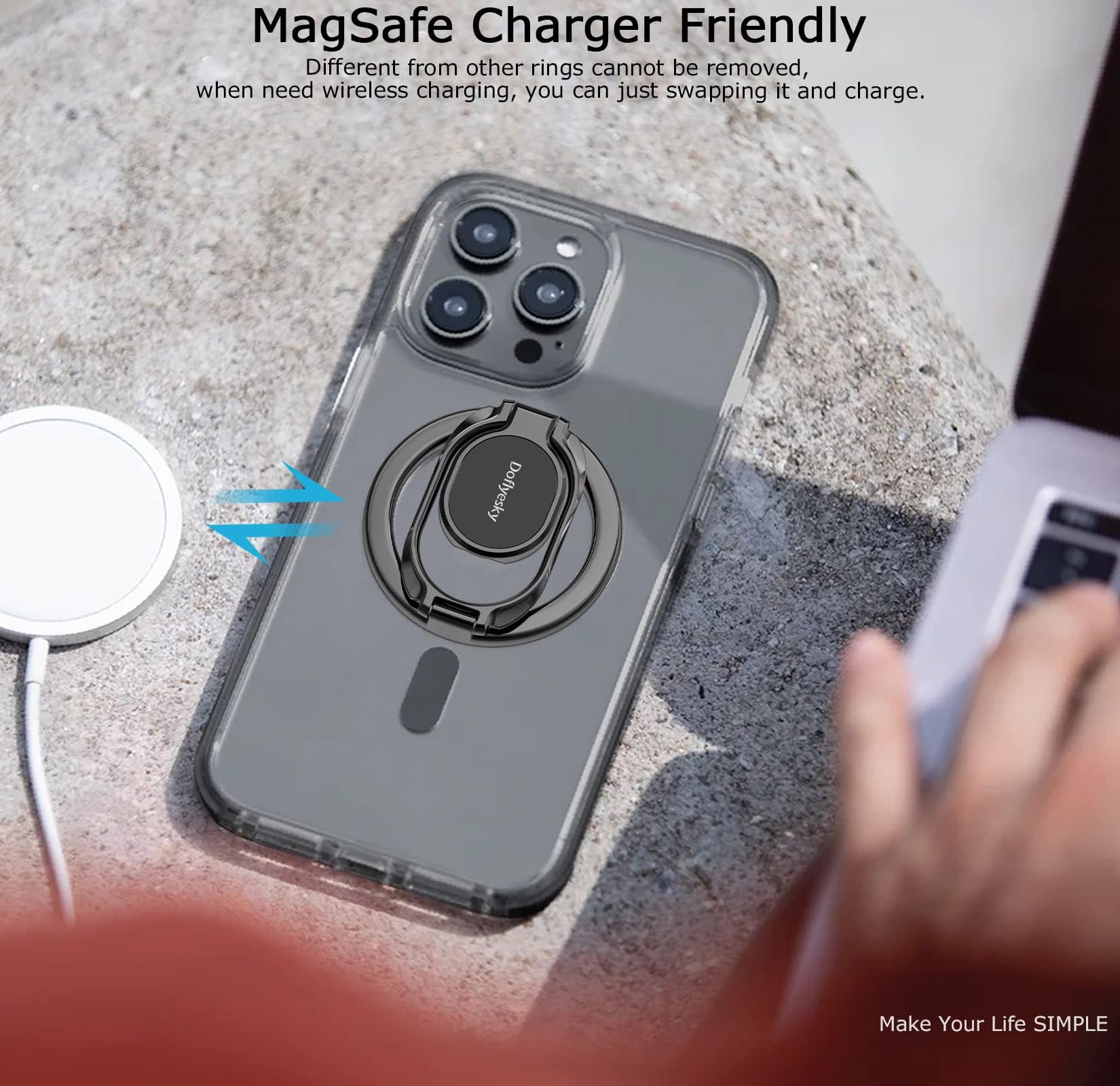 Magsafe Phone Ring Holder - Adjustable Grip for iPhone, iPad, Gym & Car Mount