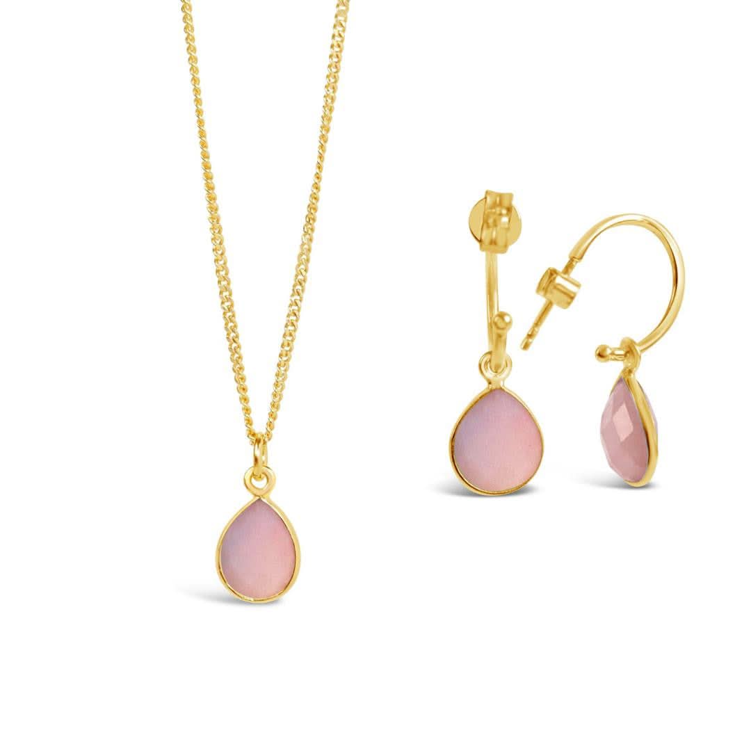 Pink Opal Drop Hoop Earrings - 14K Gold Plated October Birthstone Jewelry for Women | Elegant Dangle Earrings for Party, Wedding & Everyday Wear