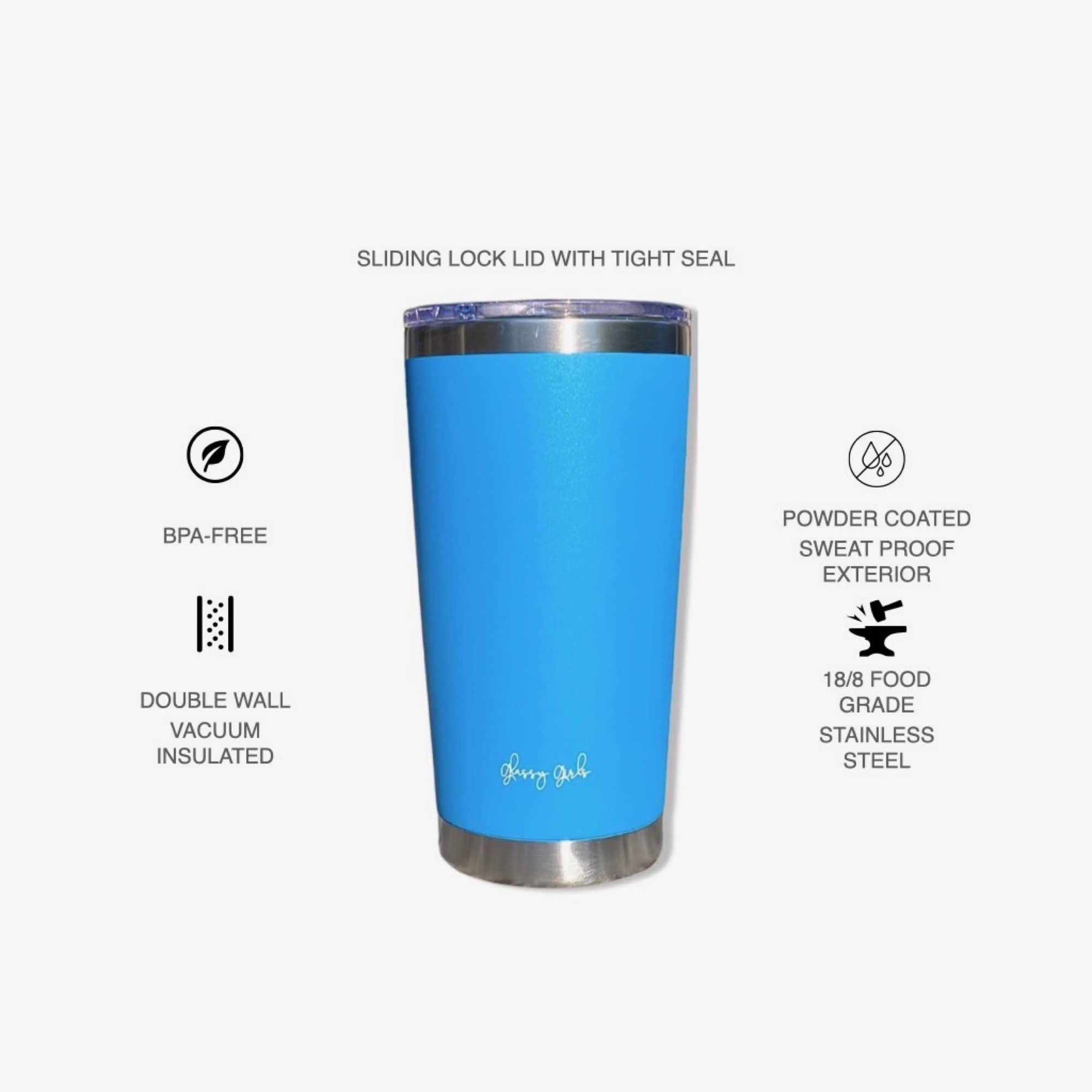 Blue Skies High Tides 20 oz Tumbler - Light Blue Beach & Lake Travel Mug, Tropical Vacation Gift for Beach Days, Lake Getaways, and Outdoor Adventures