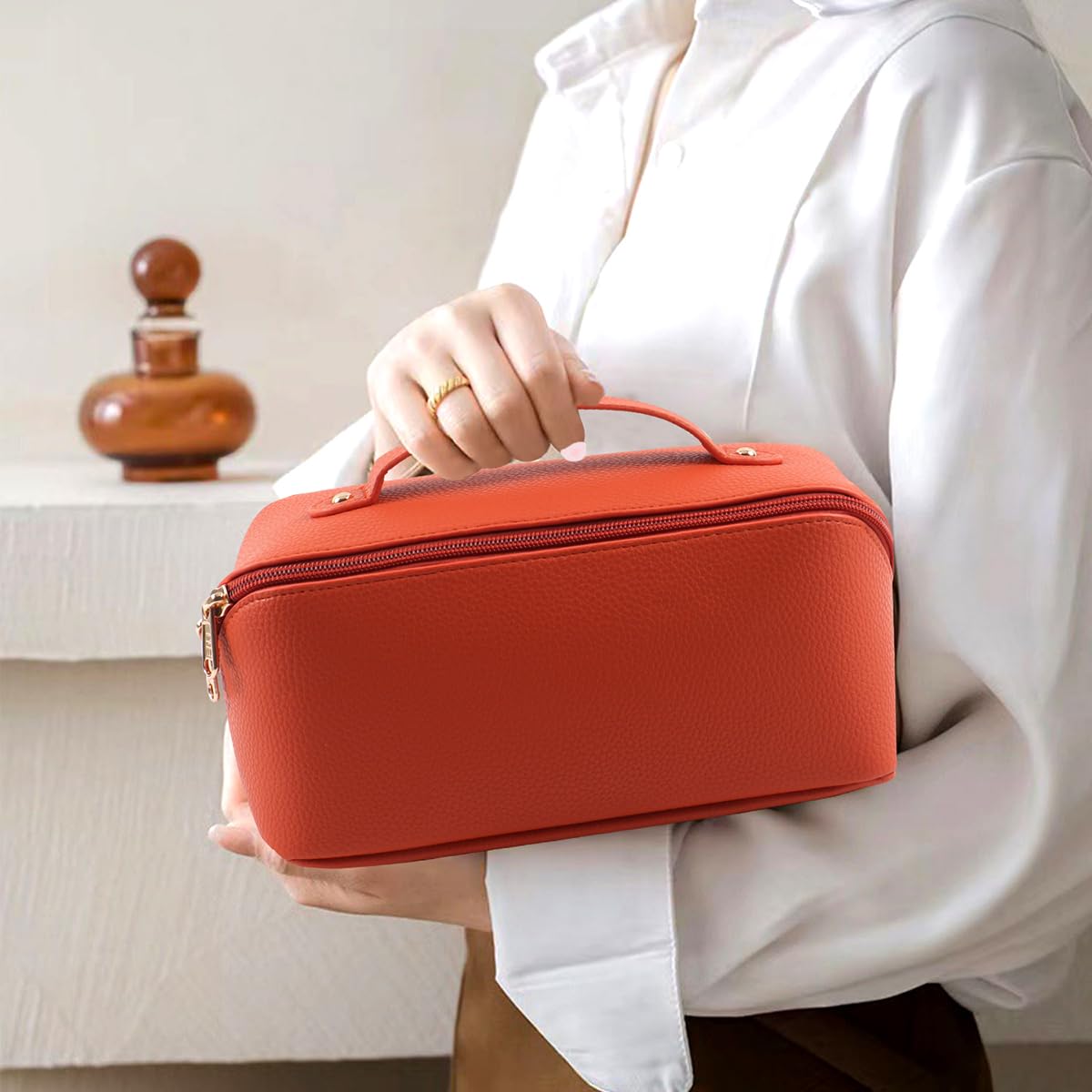 Large Cosmetic Bag with Handle & Zipper - Travel Toiletry Organizer for Women | Perfect for Makeup Storage & Trips