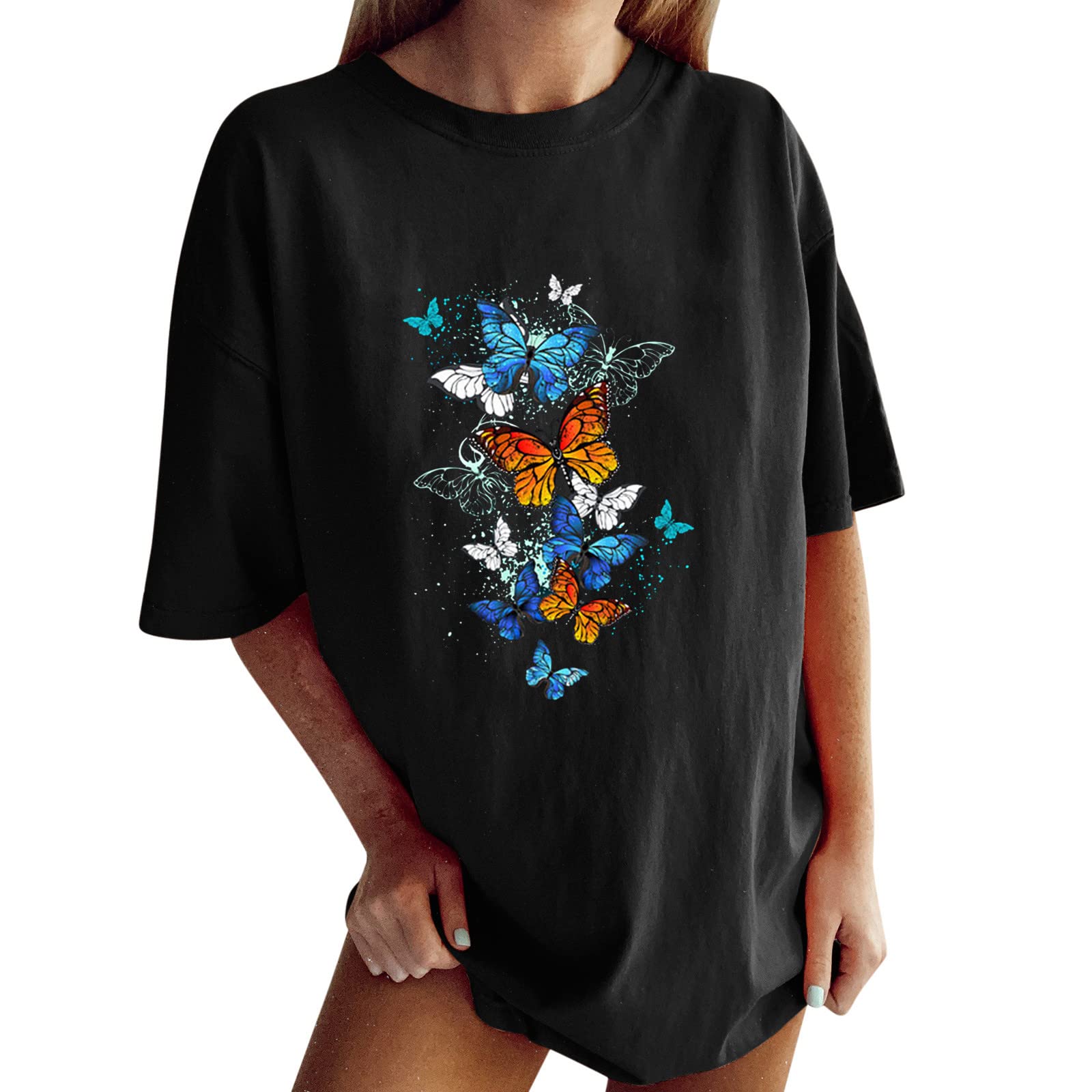 Oversized T-Shirts for Women | Casual Short Sleeve Printed Crewneck Tees | Summer Tunic Tops | Perfect for Lounge, Beach & Everyday Wear