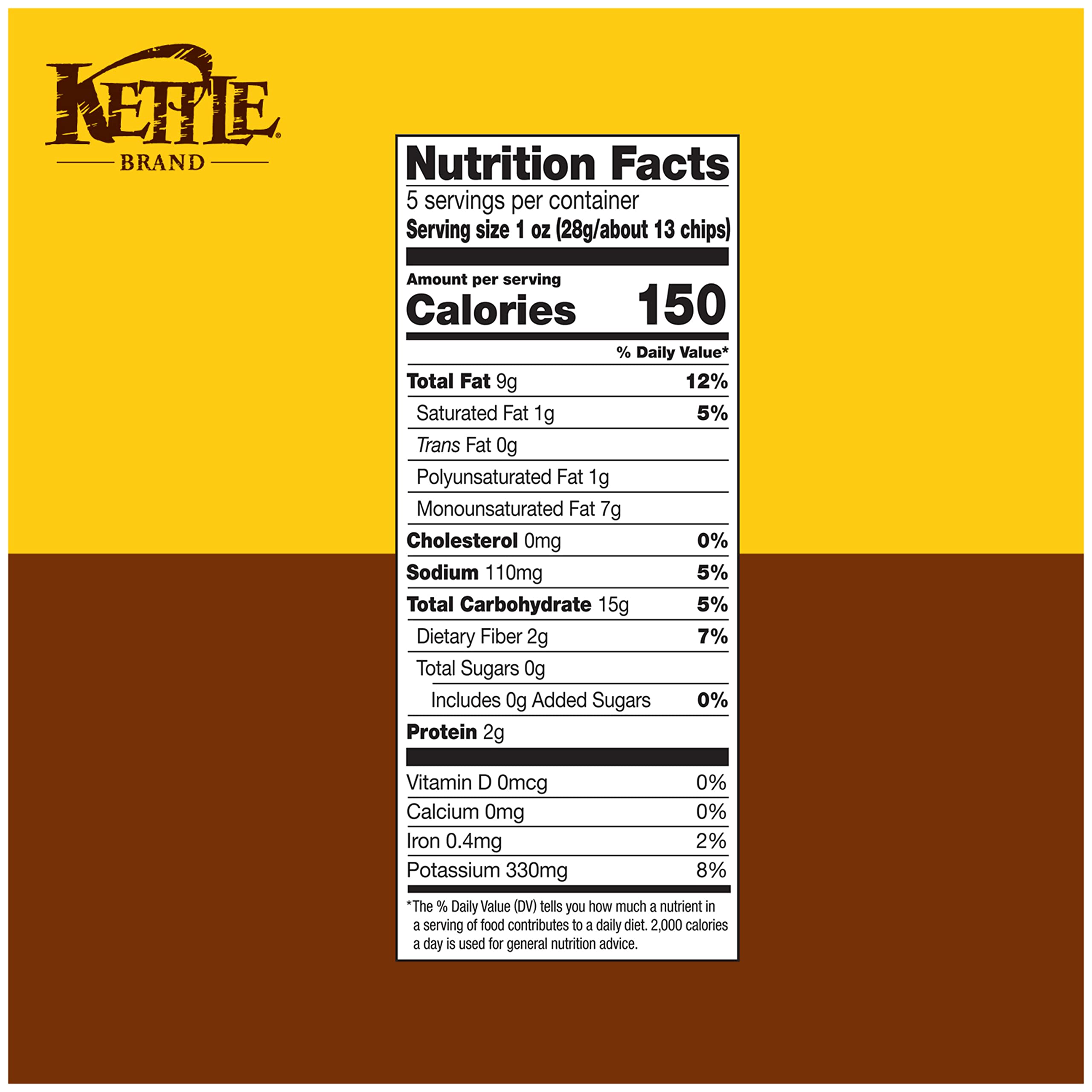 Kettle Brand Sea Salt Potato Chips - 5 Oz Bag | Crunchy Kettle Cooked Snacks for Parties, Picnics & On-the-Go