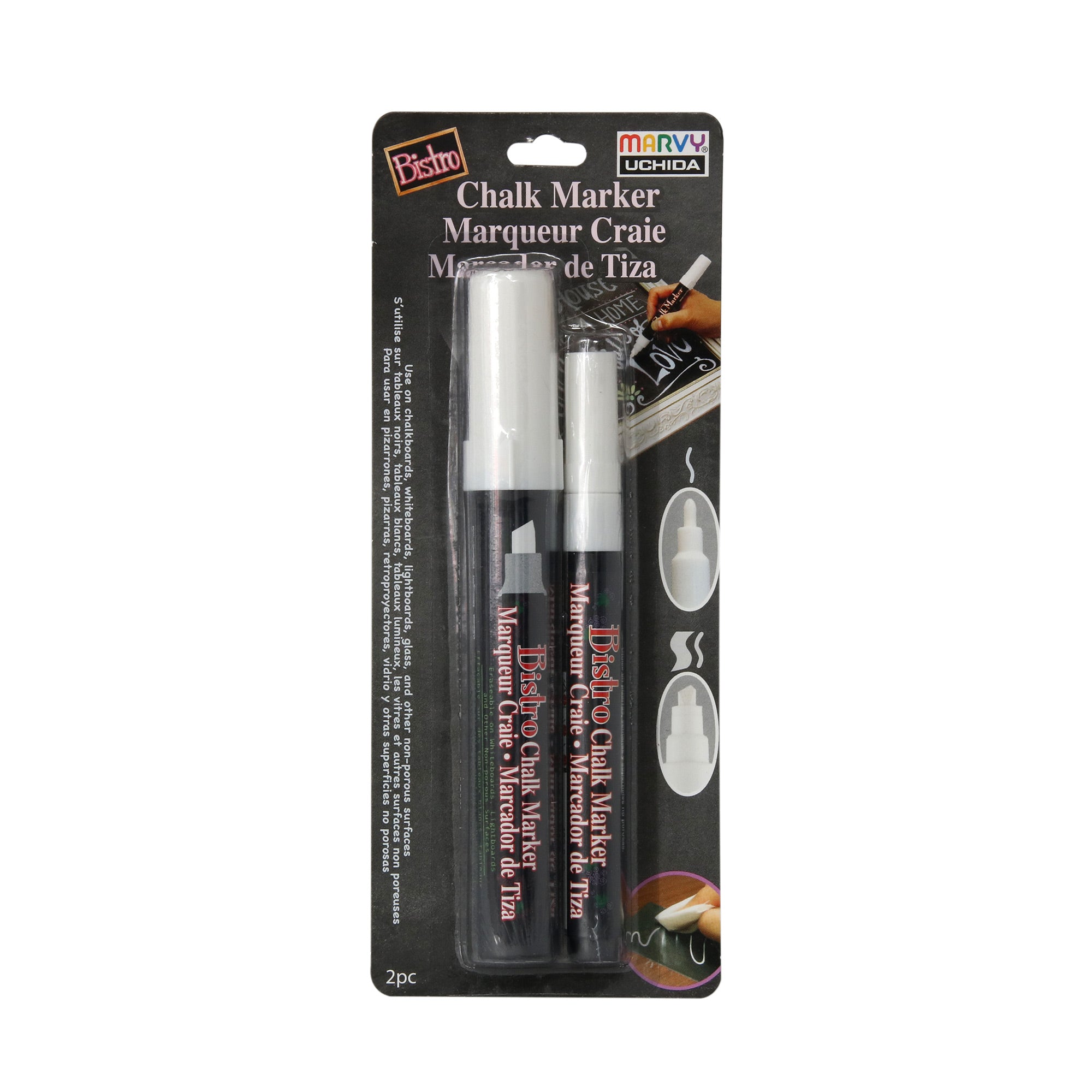 2 Pack White Chalk Markers - Non-Toxic, Reversible, Vibrant Colors for Chalkboards, Windows, Signs & DIY Crafts - Perfect for Restaurants, Classrooms, and Home Decor