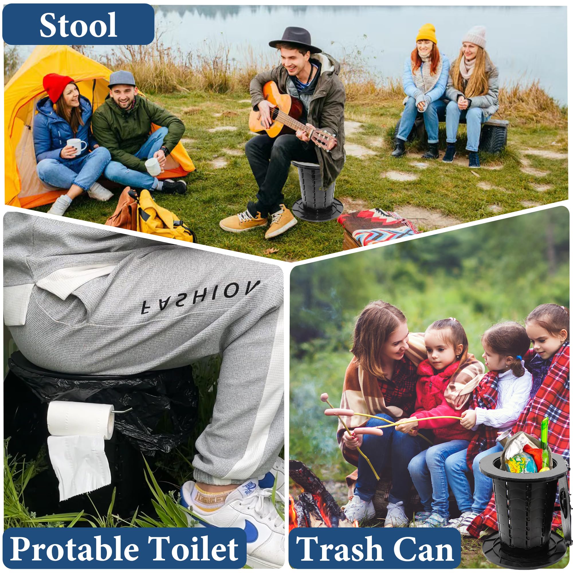 Upgraded Retractable Portable Toilet with Cushion - Adjustable Height Camping Toilet with Paper Holder | Lightweight Travel Potty for Camping, Hiking, RV, Boat, Emergency & Outdoor Adventures