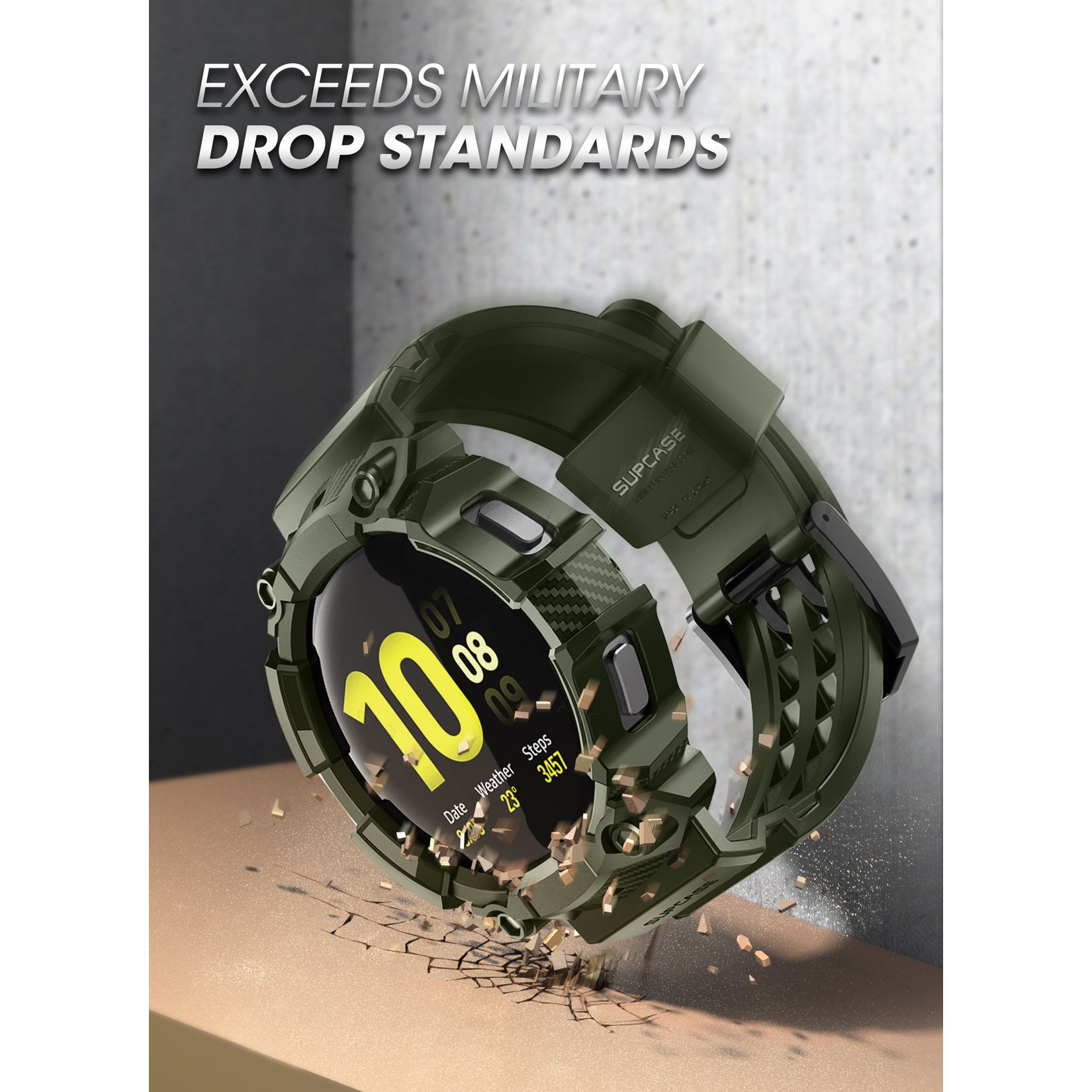 Samsung Galaxy Watch 4 44mm Case with Unicorn Beetle Pro Band - Dark Green Protective Cover for Running, Swimming & Outdoor Activities