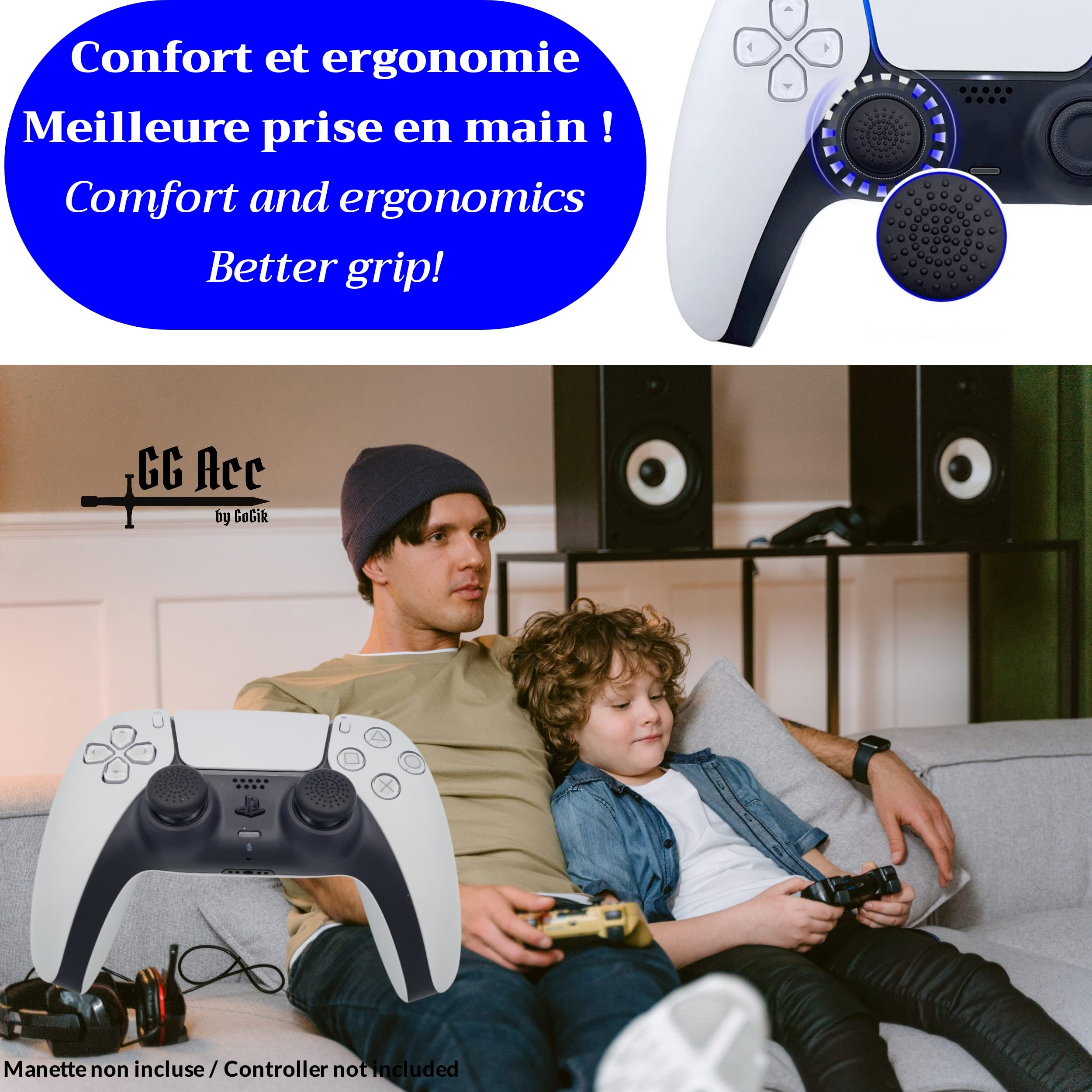 8-Pack Black Thumb Grip Caps for PS5, PS4, PS3, Xbox One, Xbox Series X/S & Nintendo Switch Pro Controllers - Silicone Joystick Covers (4 Pairs, 2 Height Options) - Improve Gaming Comfort & Grip for Long Sessions