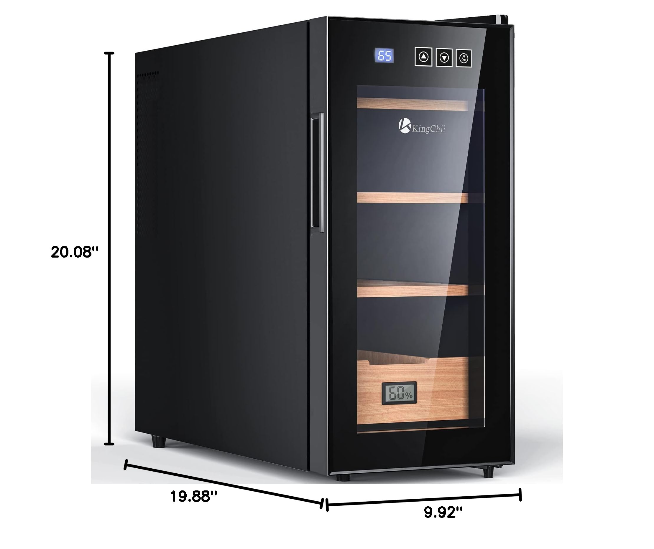 KingChii 26L Electric Cigar Humidor Cabinet with Temperature Control - Spanish Cedar Wood Shelves & Drawer - 200 Cigar Capacity - Hygrometer Included - Perfect Gift for Men - Ideal for Home, Office, or Cigar Lounge Storage