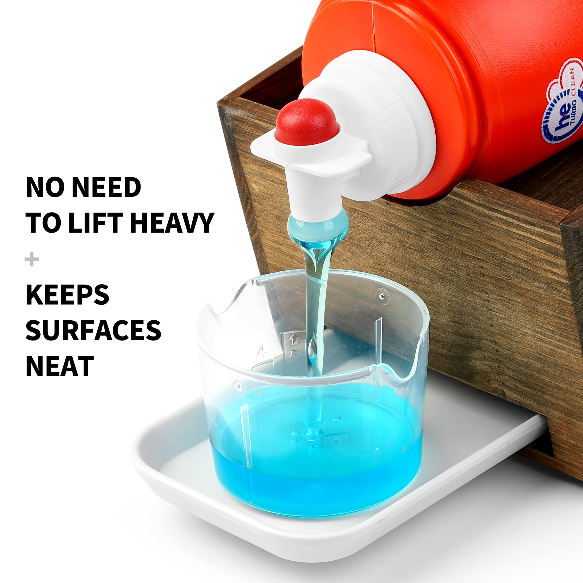 HOMKO Angled Wooden Laundry Detergent Holder with Drip Tray - Space Saving Laundry Room Organizer for Detergent Bottles & Fabric Softener - Perfect for Small Spaces, Shelves & Washing Machine Tops