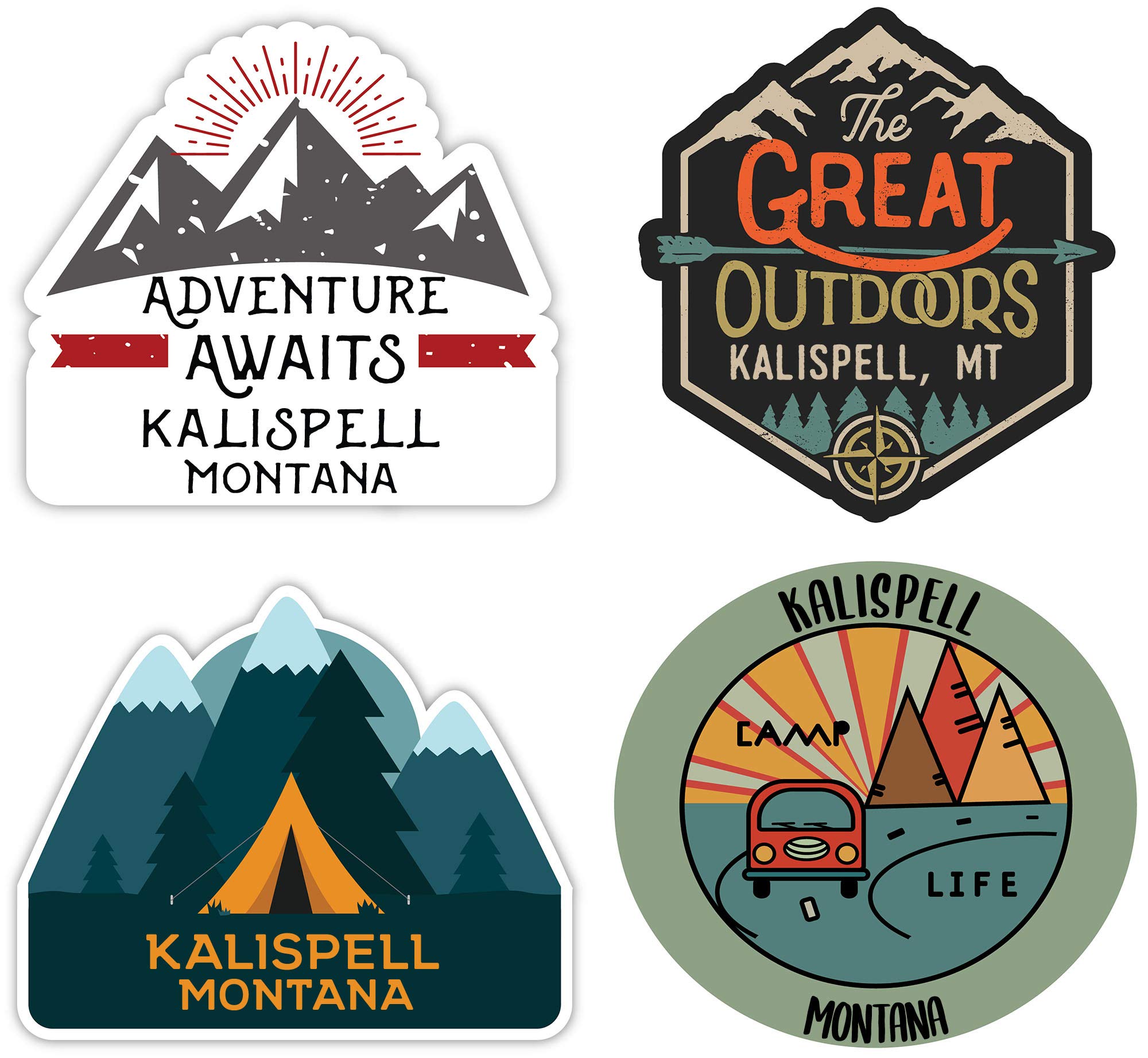 R&R Imports Montana Souvenir Vinyl Decal Stickers - 4-Pack (4-Inch Each) - Perfect for Cars, Laptops & Water Bottles | Kalispell MT Souvenir Gift