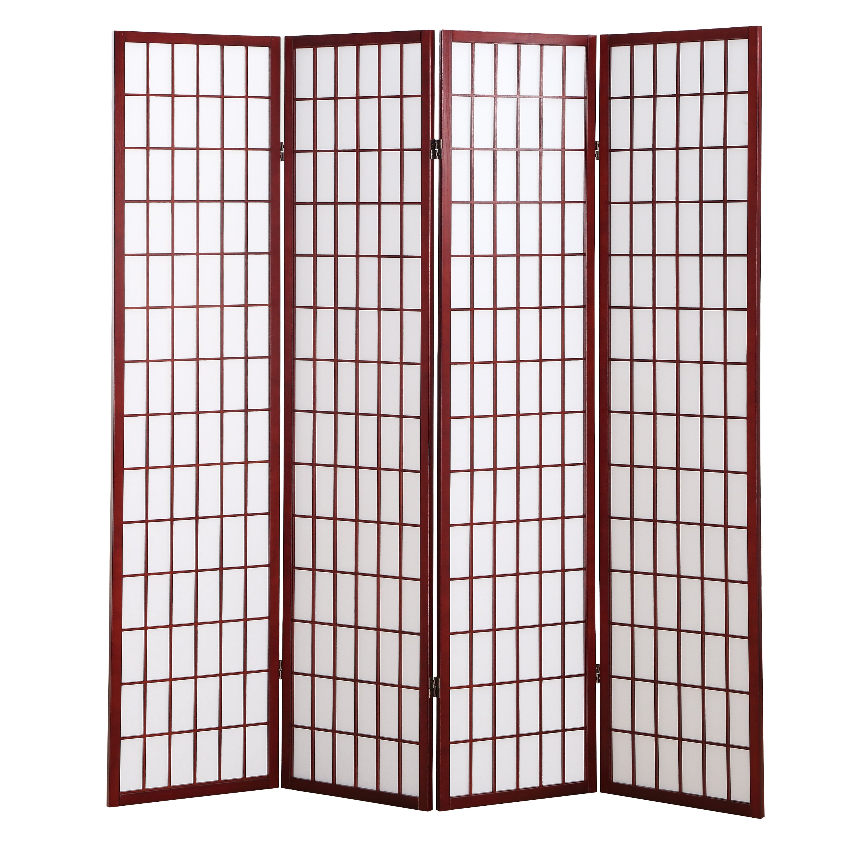 Roundhill Furniture 4-Panel Cherry Wood Oriental Shoji Screen Room Divider - Traditional Japanese Style Folding Partition for Home Office, Living Room, and Bedroom Privacy