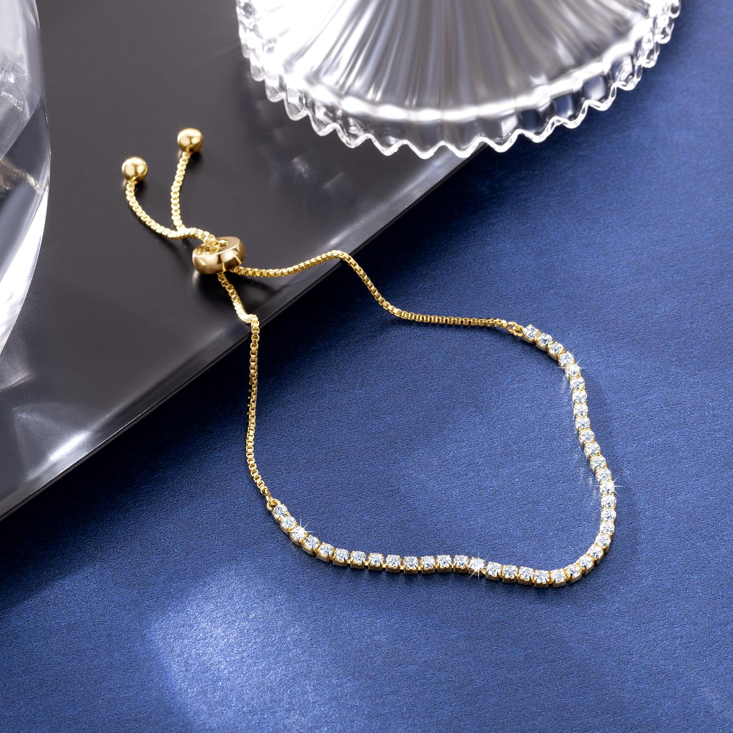 14K Gold Tennis Bracelet for Women | Cubic Zirconia Adjustable Bolo Clasp | Elegant Jewelry for Weddings, Parties & Everyday Wear