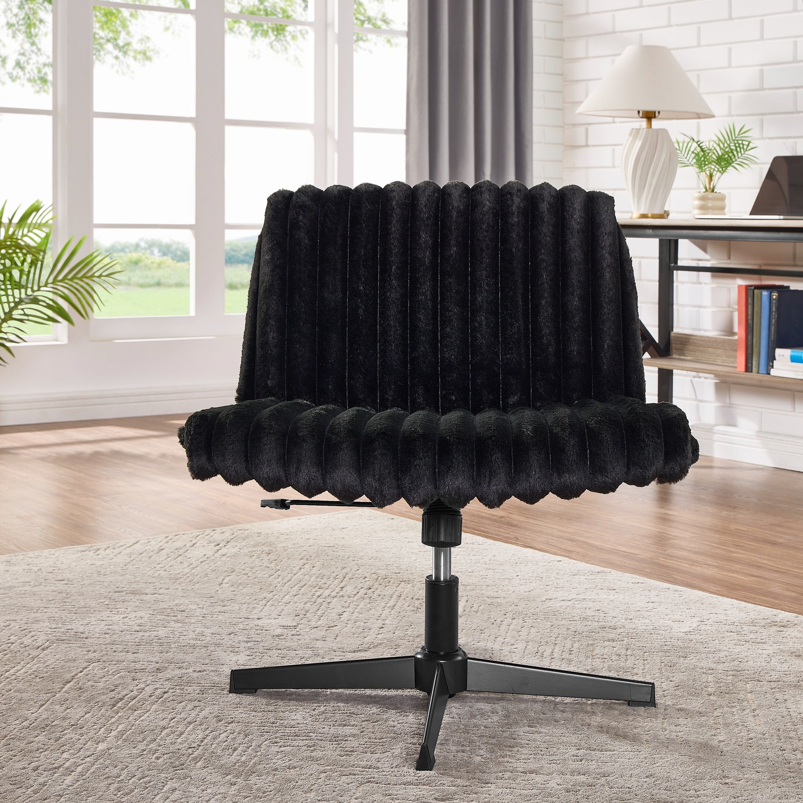 Roundhill Blynn Adjustable Swivel Criss Cross Chair - Wide Seat Ergonomic Office Chair with Lumbar Support, Vanity Makeup Chair for Home & Office Workspace, Study Desk, Dressing Table and Beauty Salon
