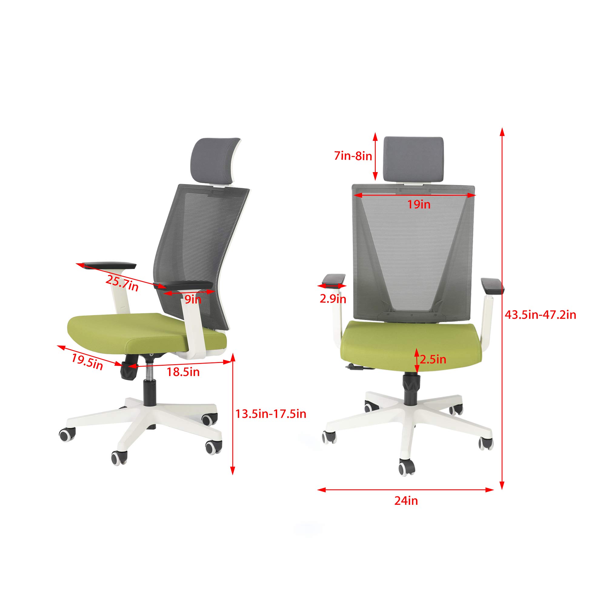 Ergonomic Mesh Office Chair with Lumbar Support - Adjustable Height Swivel Computer Desk Chair with Headrest & Armrest for Home Office, Conference, and Executive Workspaces - Comfortable High Back Task Chair for Long Hours of Work