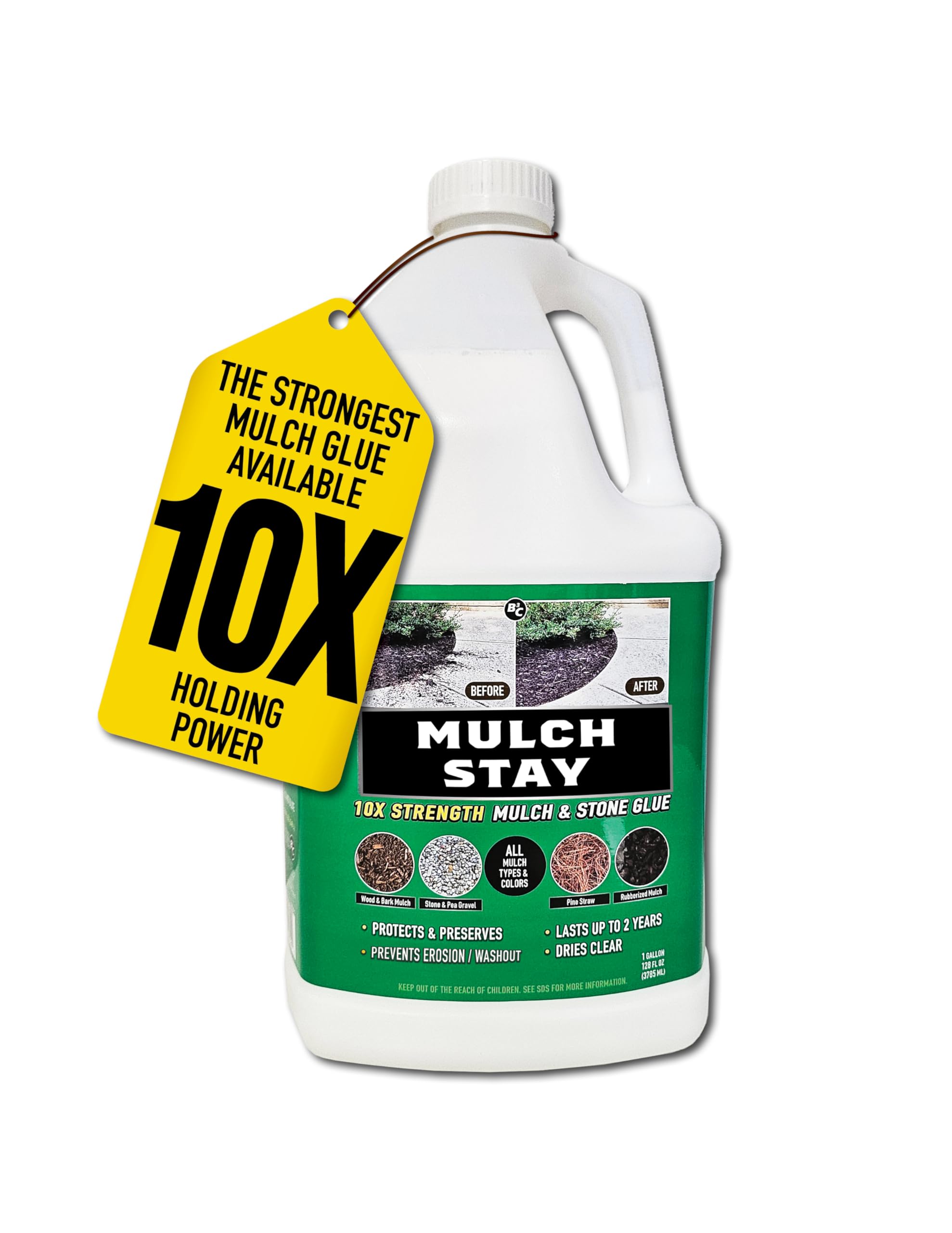Premium Mulch Glue & Stone Adhesive - 128 oz Landscape Preservative for Mulch, Rocks & Pine Straw | Long-Lasting Protection Up to 2 Years | Clear Drying Formula | Ready-to-Use for Garden Beds, Pathways & Decorative Landscaping