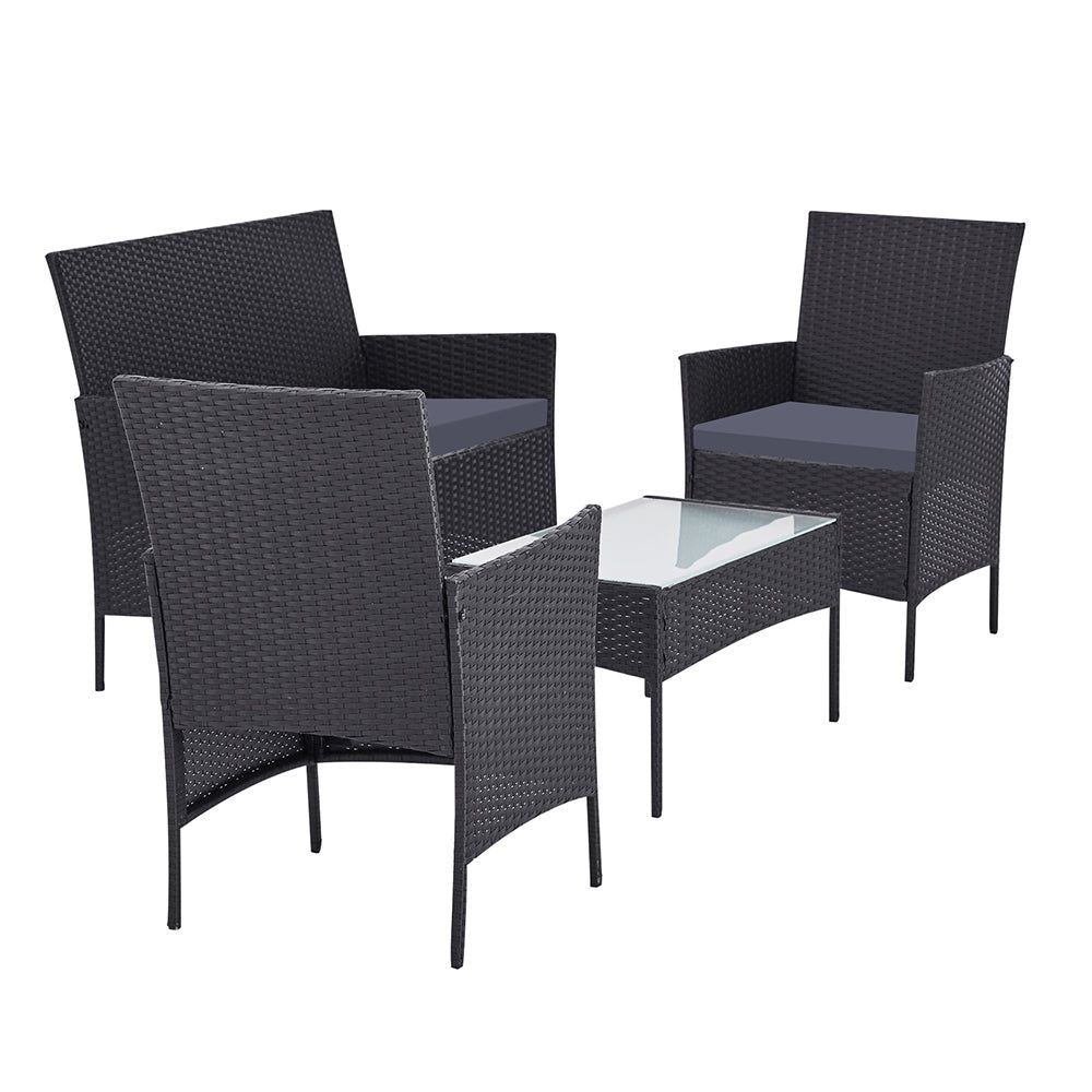 Gardeon 4-Piece Outdoor Patio Furniture Set - Grey Wicker Lounge & Dining Chairs for Backyard, Garden, Poolside Relaxation