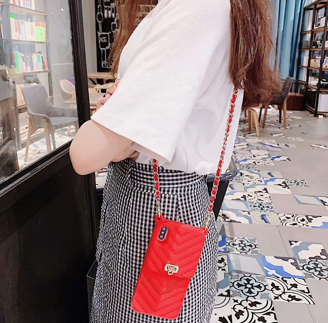 LUVI iPhone 11 Pro Max Wallet Case with Neck Strap, Crossbody Strap & Card Holder - Protective Phone Cover for Women (Red) | Perfect for Travel, Shopping & Everyday Use