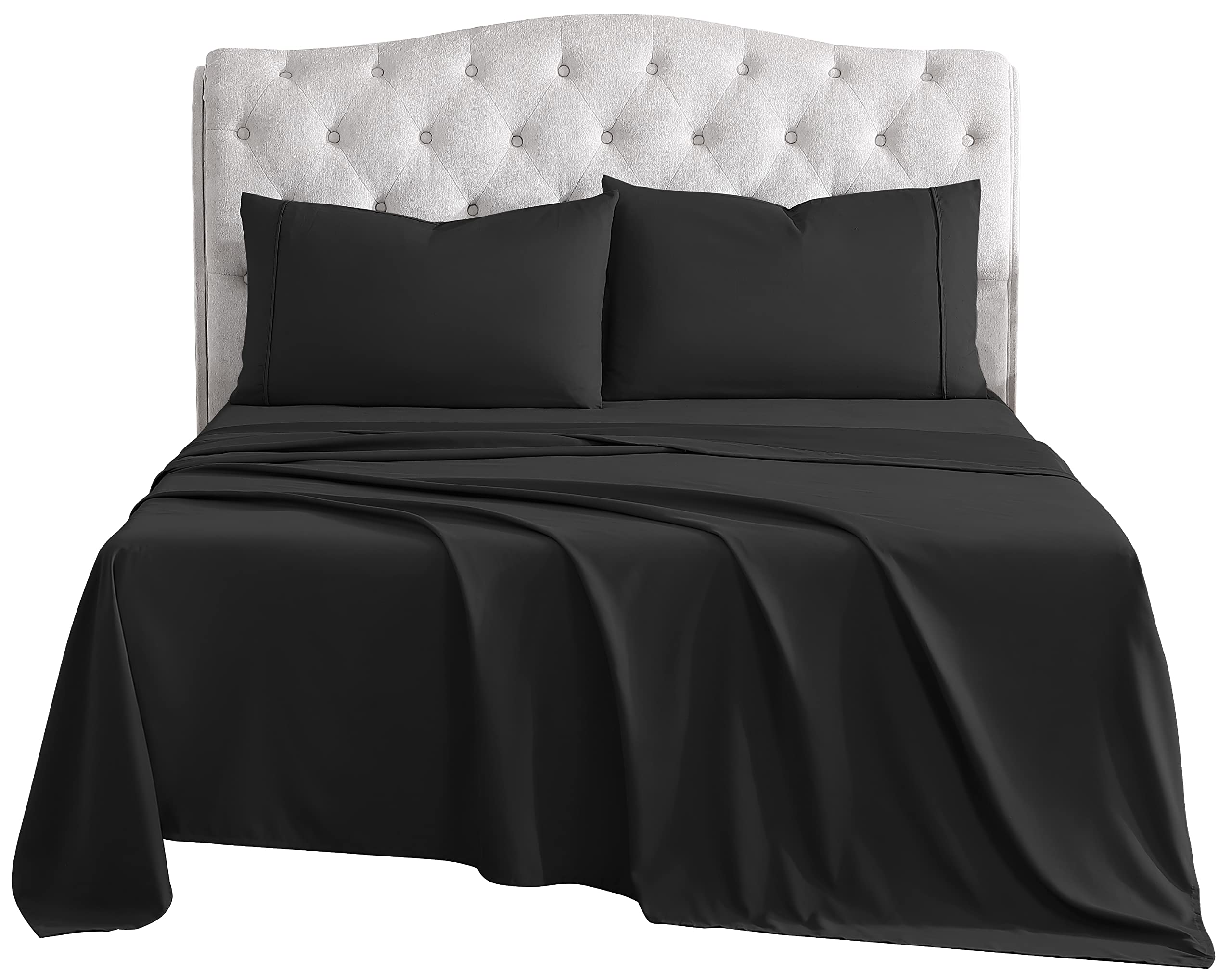 AEROSOFT Queen Size Bed Sheets Set - 4 Piece Soft Brushed Microfiber Bedding - Wrinkle, Shrink & Fade Resistant - Easy Care Machine Washable (Queen, Black) - Perfect for Master Bedroom, Guest Room & Dorm