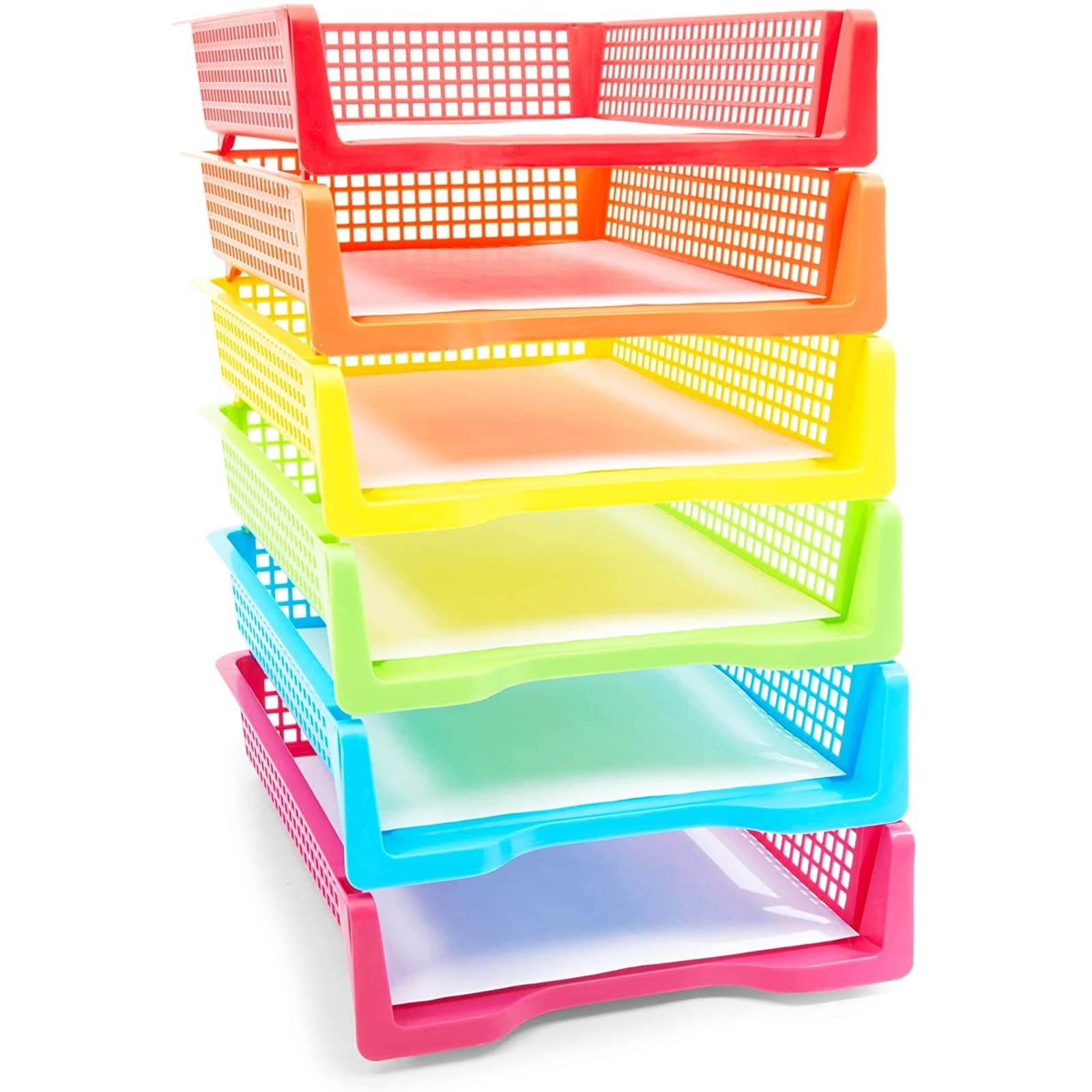 Set of 6 Rainbow Plastic Turn-in Trays for Teachers - Colorful Classroom & Office Paper Organizers (10x3x13 Inch) - Perfect for Homework Collection, Student Assignments & Desk Organization