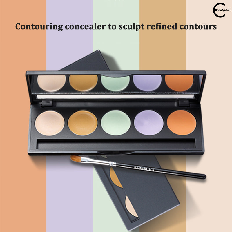 Red & Black 5-Color Concealer Palette - Full Coverage Makeup for Dark Circles, Blemishes & Contouring - Perfect for Everyday Use & Professional Makeup Artists