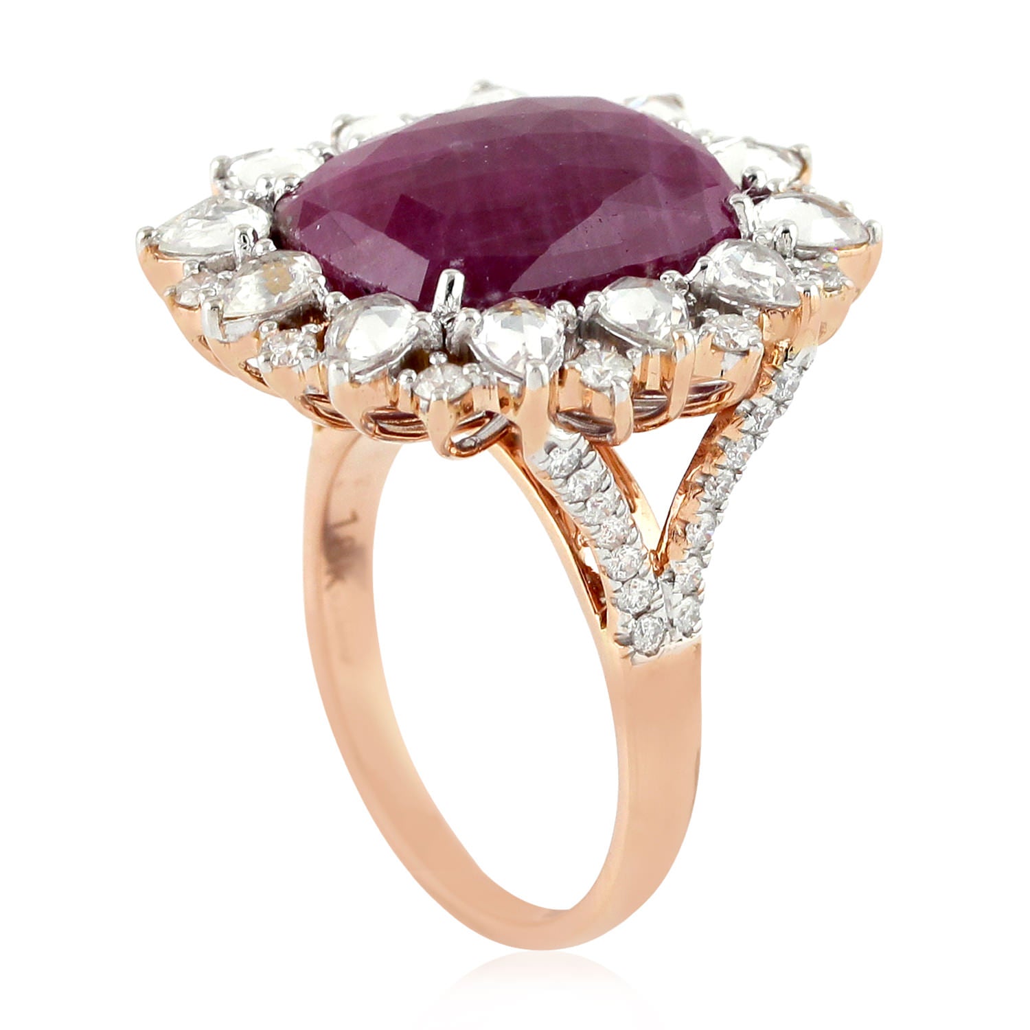 Rose Gold Ruby & White Sapphire Diamond Ring - Elegant Designer Jewelry for Weddings, Anniversaries & Special Occasions