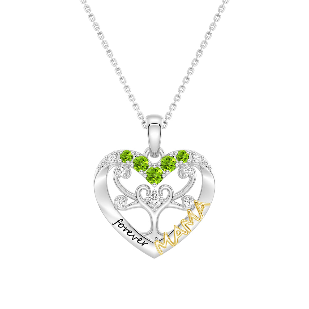 Custom Birthstone Heart Tree Necklace - Personalized Forever MAMA Pendant Jewelry for Women, Mothers, Grandmothers | Gift for Birthday, Mother's Day, Anniversary & Special Occasions