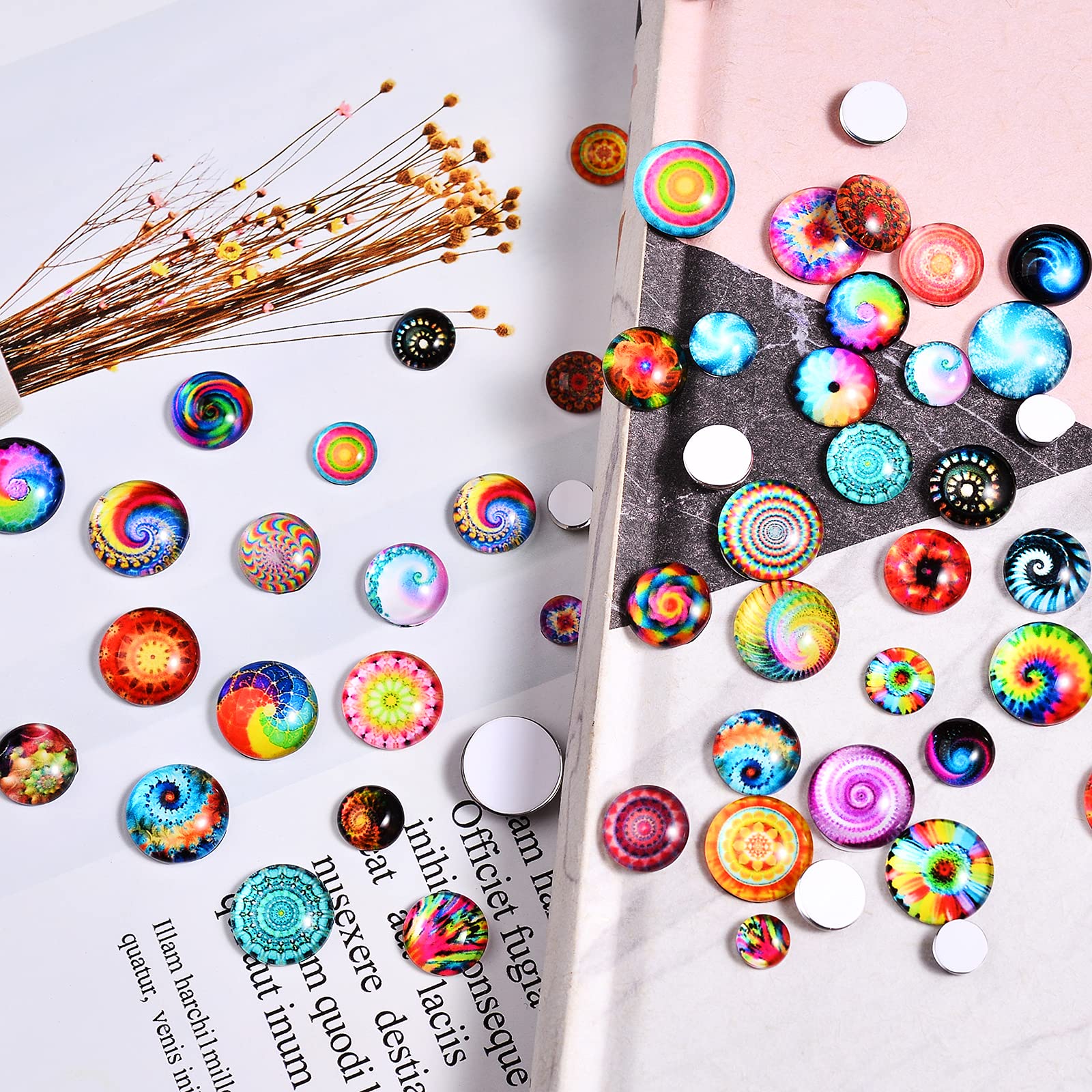 BEEFLYING 280pcs Kaleidoscope Glass Cabochons - Half Round & Floral Flatback Dome Cabochons for DIY Jewelry Making - Perfect for Necklaces, Bracelets, and Craft Projects