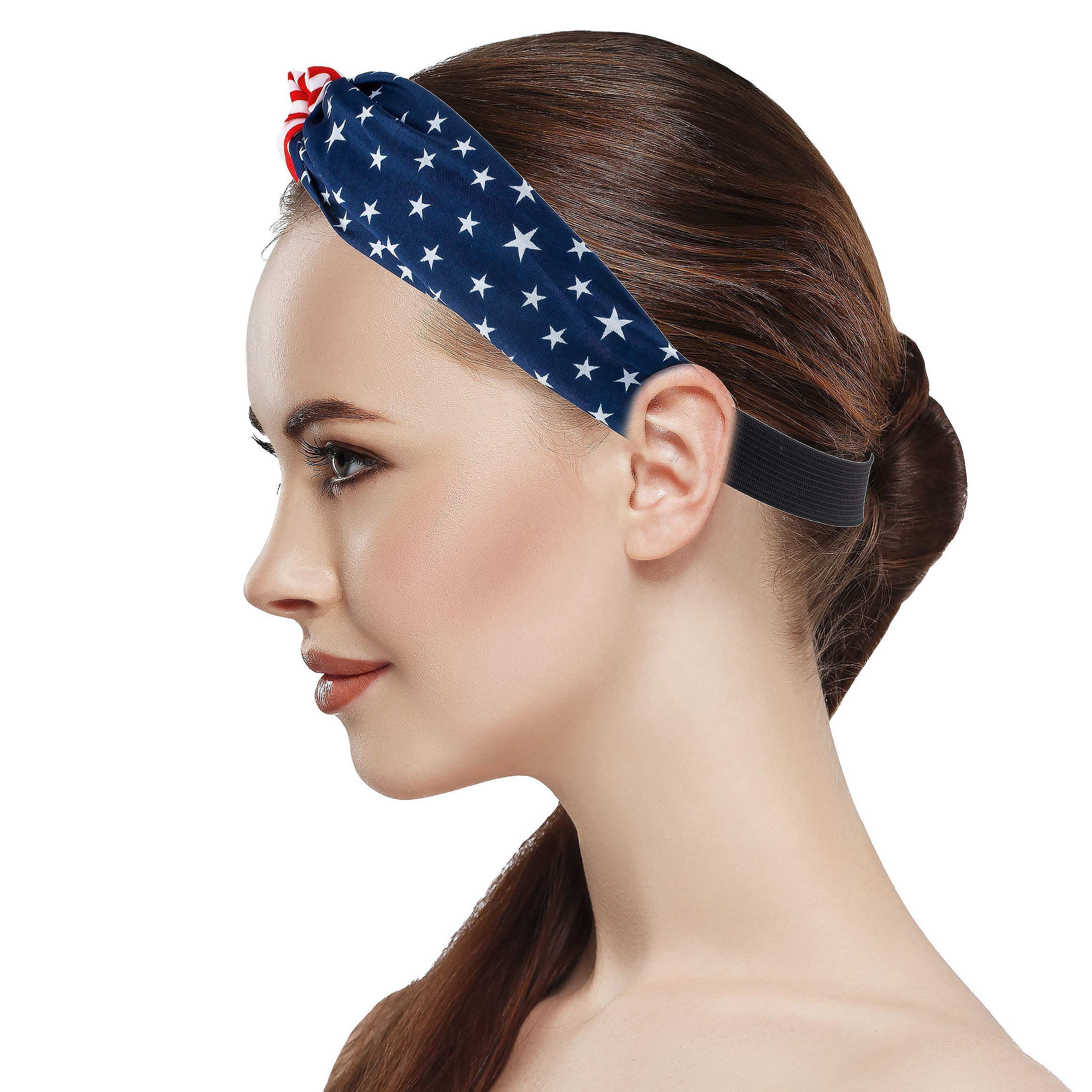 LUX ACCESSORIES Patriotic American Flag Stars & Stripes 4th of July Stretch Headband Set (2pc) - Perfect for Independence Day Celebrations, Festivals, and Outdoor Events
