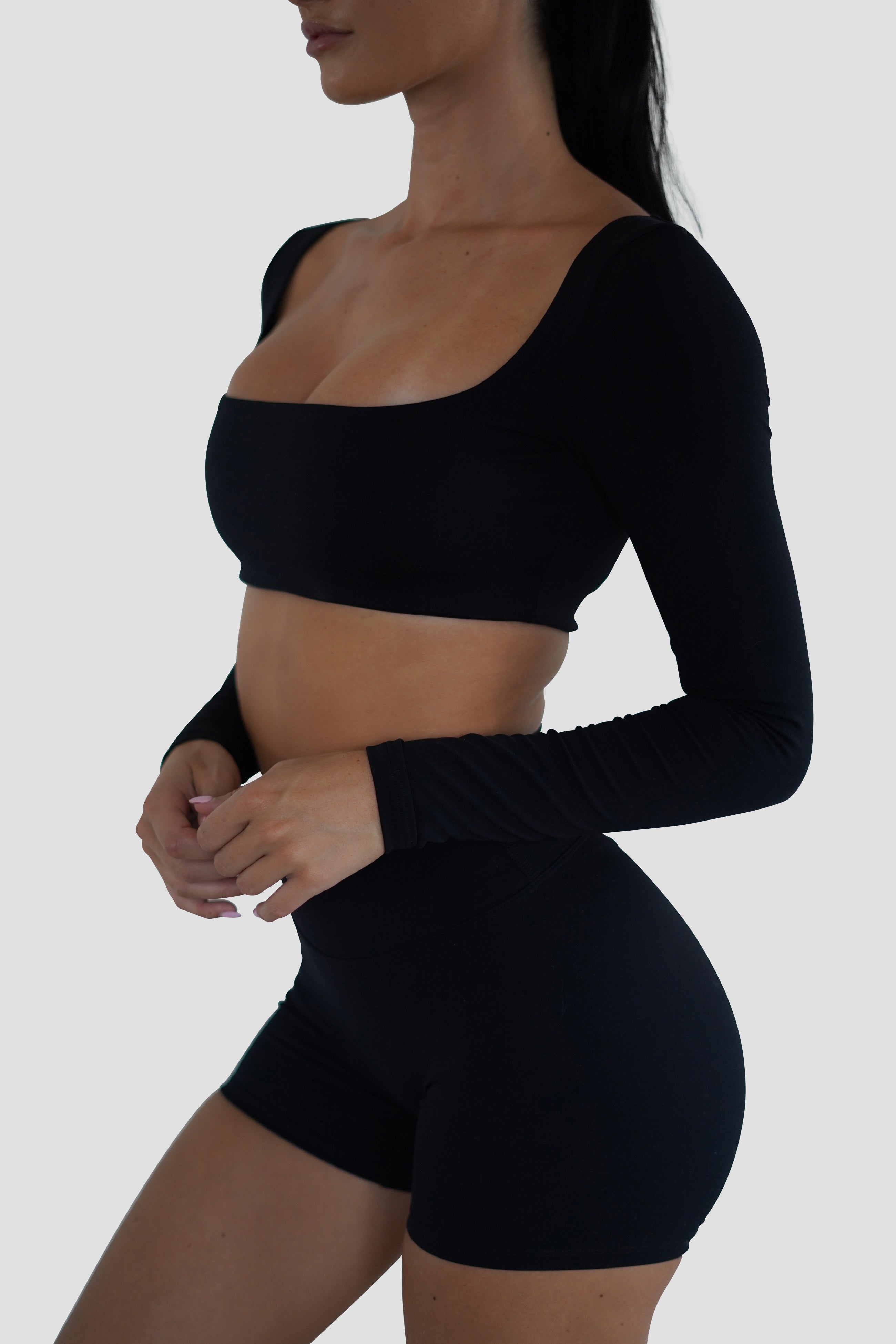 Sleek Black Long Sleeve Top for Women - Elegant Stretch Fit Casual Shirt - Perfect for Office, Date Night & Everyday Wear