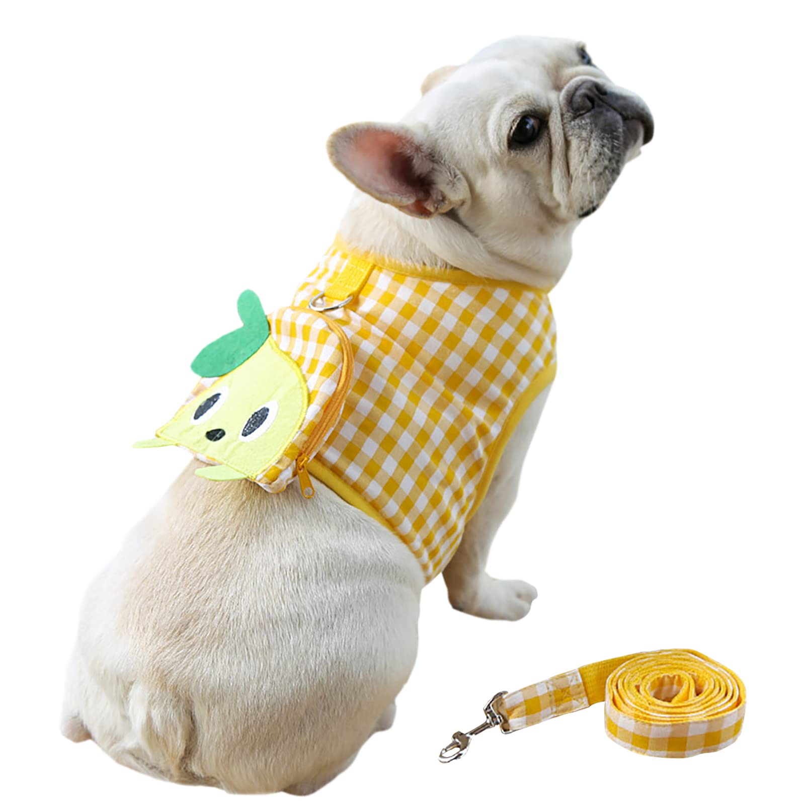 No Pull Dog Harness & Leash Set with Breathable Mesh Backpack - Escape Proof Pet Vest for Small Dogs & Cats | Cute Cartoon Plaid Design for Walking, Hiking & Outdoor Adventures