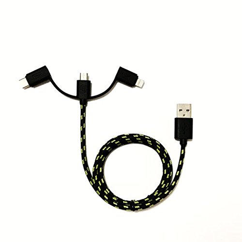 3-in-1 Braided Charging Cable for iPhone & Android - Apple Lightning, USB-C, Micro USB - 1M/3.3ft Durable Fast Charging Cord - Perfect for Home, Office & Travel Accessories