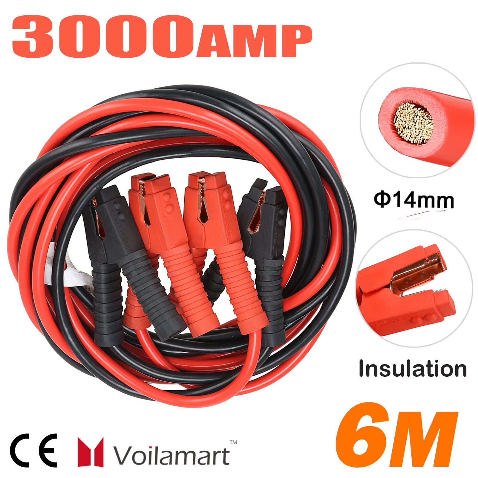Voilamart 1 Gauge 20Ft 3000AMP Heavy Duty Jumper Cables with Carry Bag - Commercial Grade Booster Cables for Car, Truck, SUV Battery Jump Start - Perfect for Emergency Roadside Assistance and Vehicle Maintenance