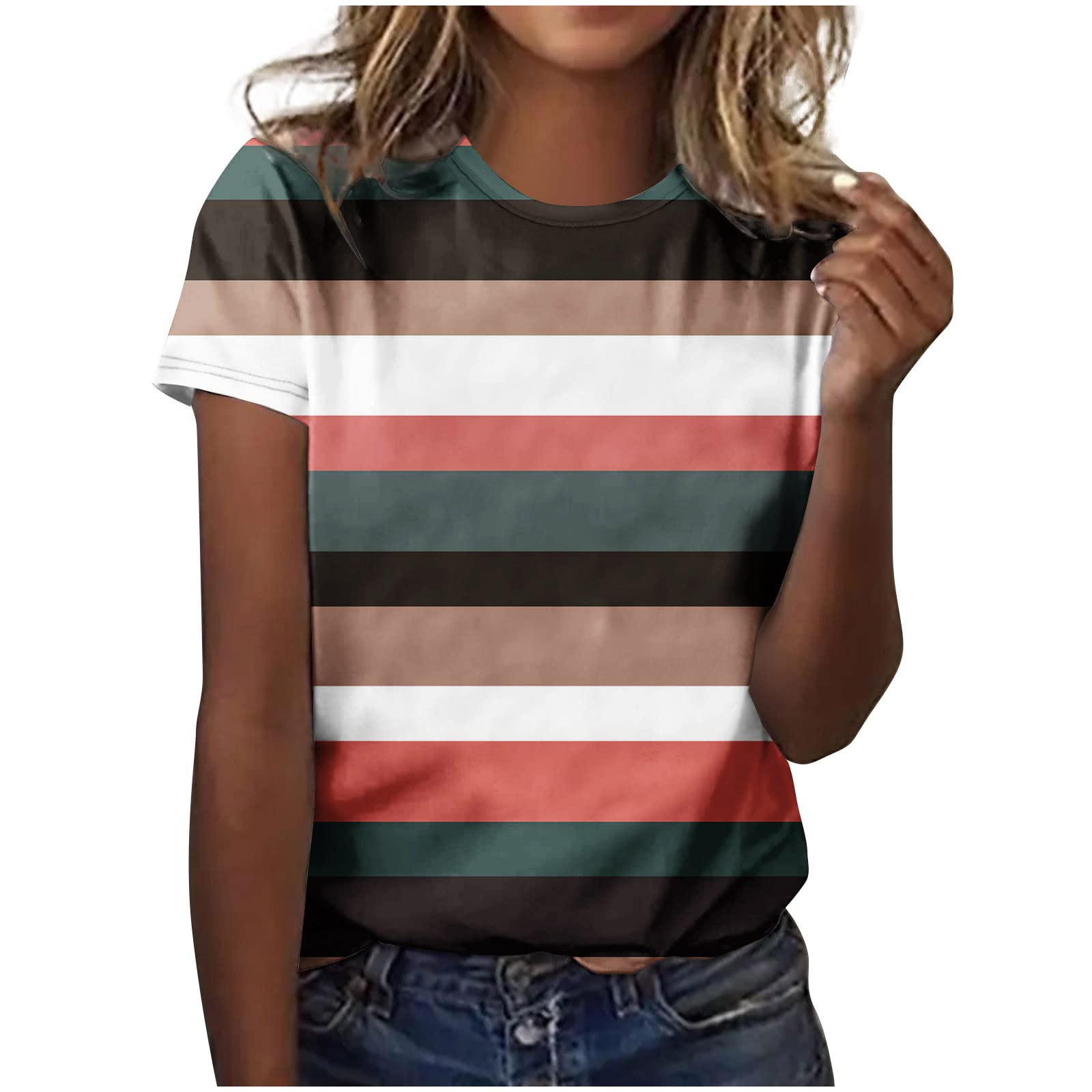 Elegant Women's Printed Round Neck Short Sleeve Blouse - Casual Summer Tops for Women | Perfect for Office Wear, Date Nights & Outdoor Activities