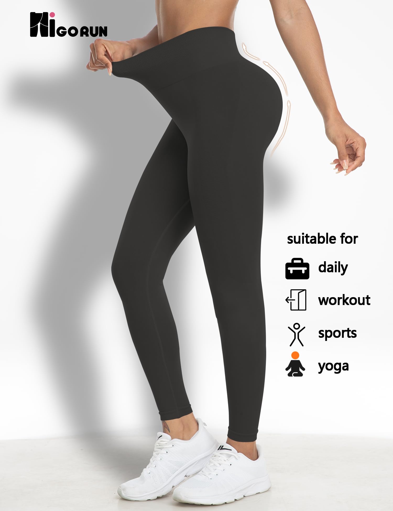 HIGORUN Women's Seamless High Waist Yoga Pants - Tummy Control Scrunch Butt Lifting Workout Leggings for Gym, Running & Lounge Wear