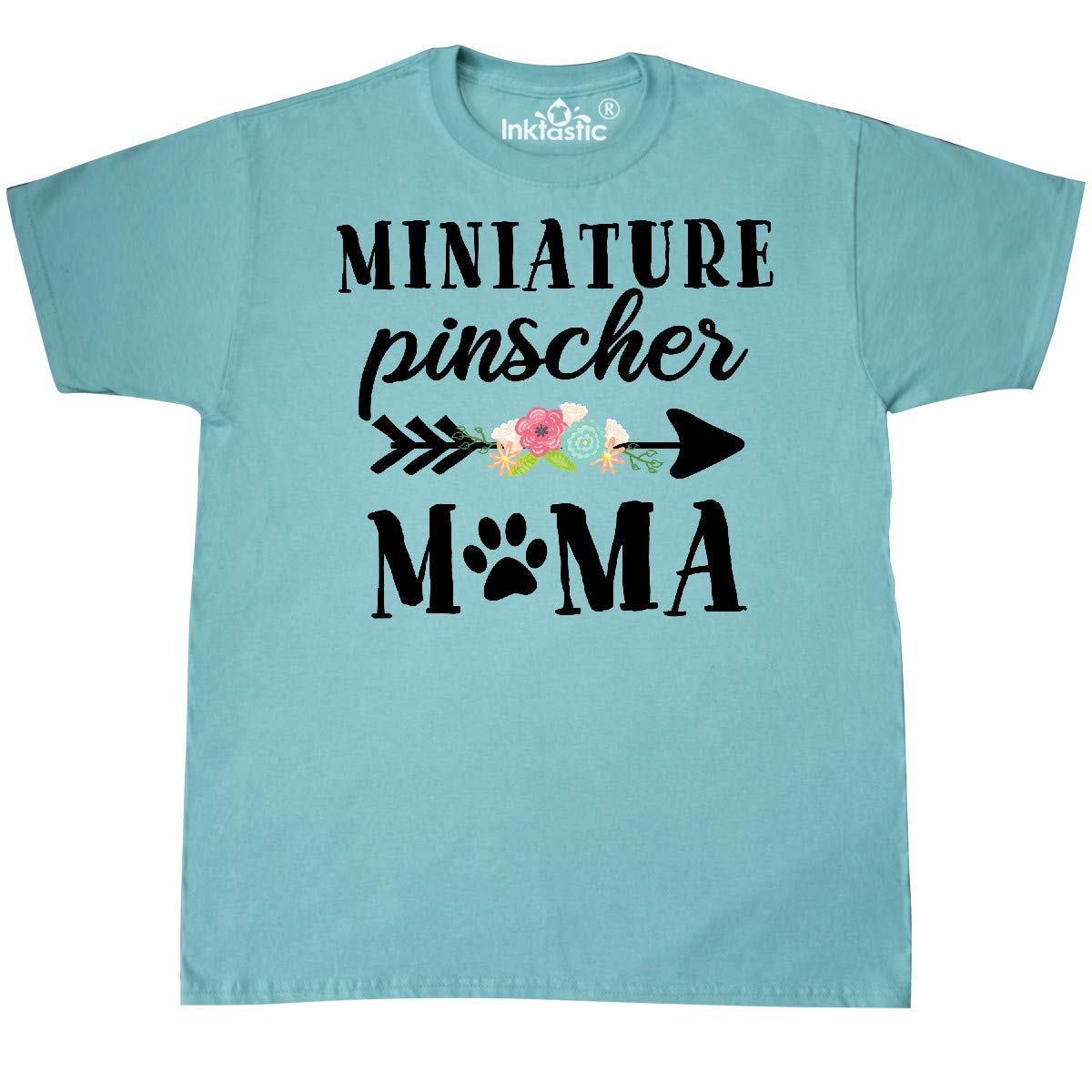 Inktastic Miniature Pinscher Mama with Flowers and Arrow Graphic T-Shirt - Comfortable Dog Lover Tee for Women, Casual Wear & Gift Ideas